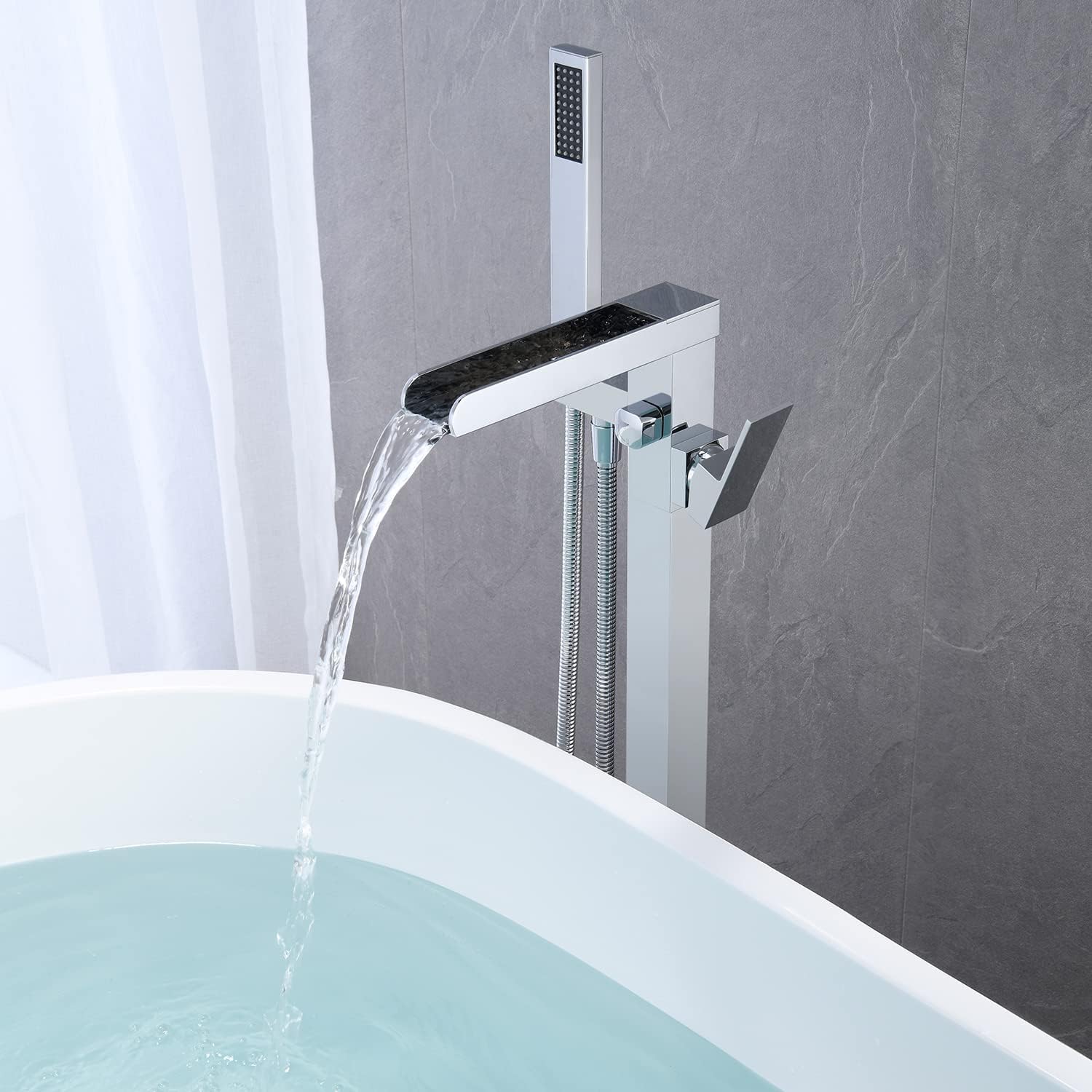 Wovier Floor Mounted Tub Filler Faucet, Freestanding Bathtub Faucet with Hand Shower W8786