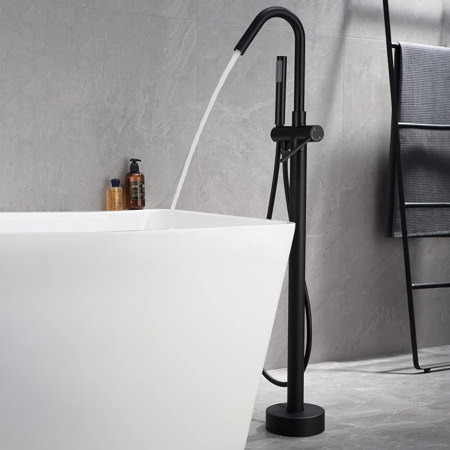 Wovier Floor Mounted Tub Filler Faucet, Freestanding Bathtub Faucet with Hand Shower W8791