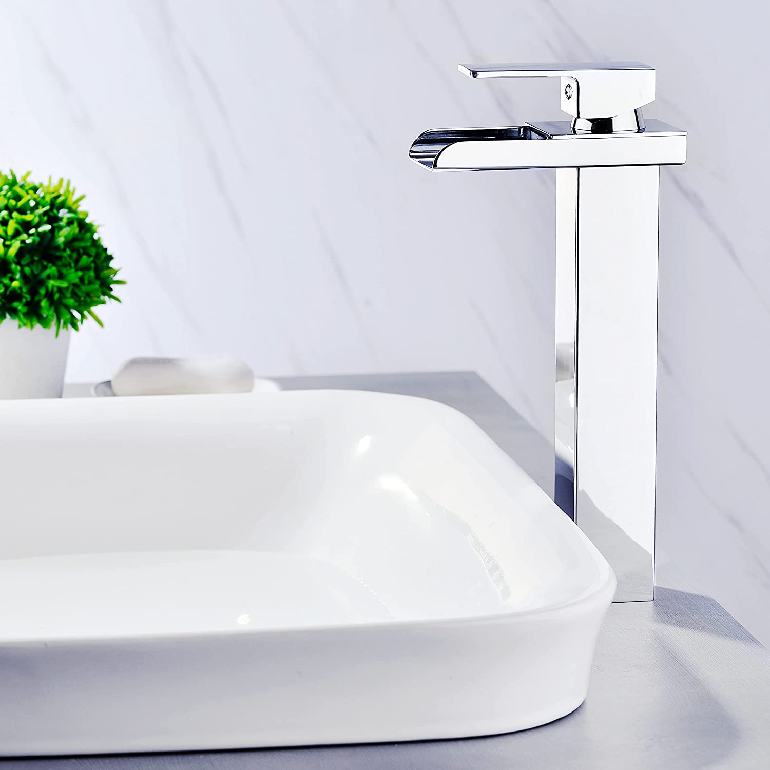 Wovier Waterfall Vessel Faucet, Single Handle Single Hole Bathroom Faucet - w8229-2