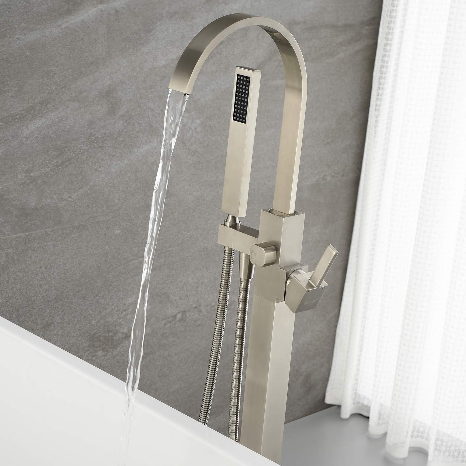 Wovier Floor Mounted Tub Filler Faucet, Freestanding Bathtub Faucet with Hand Shower W8783