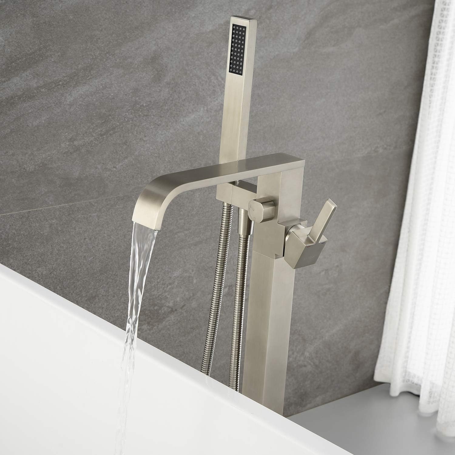 Wovier Floor Mounted Tub Filler Faucet, Freestanding Bathtub Faucet with Hand Shower W8782