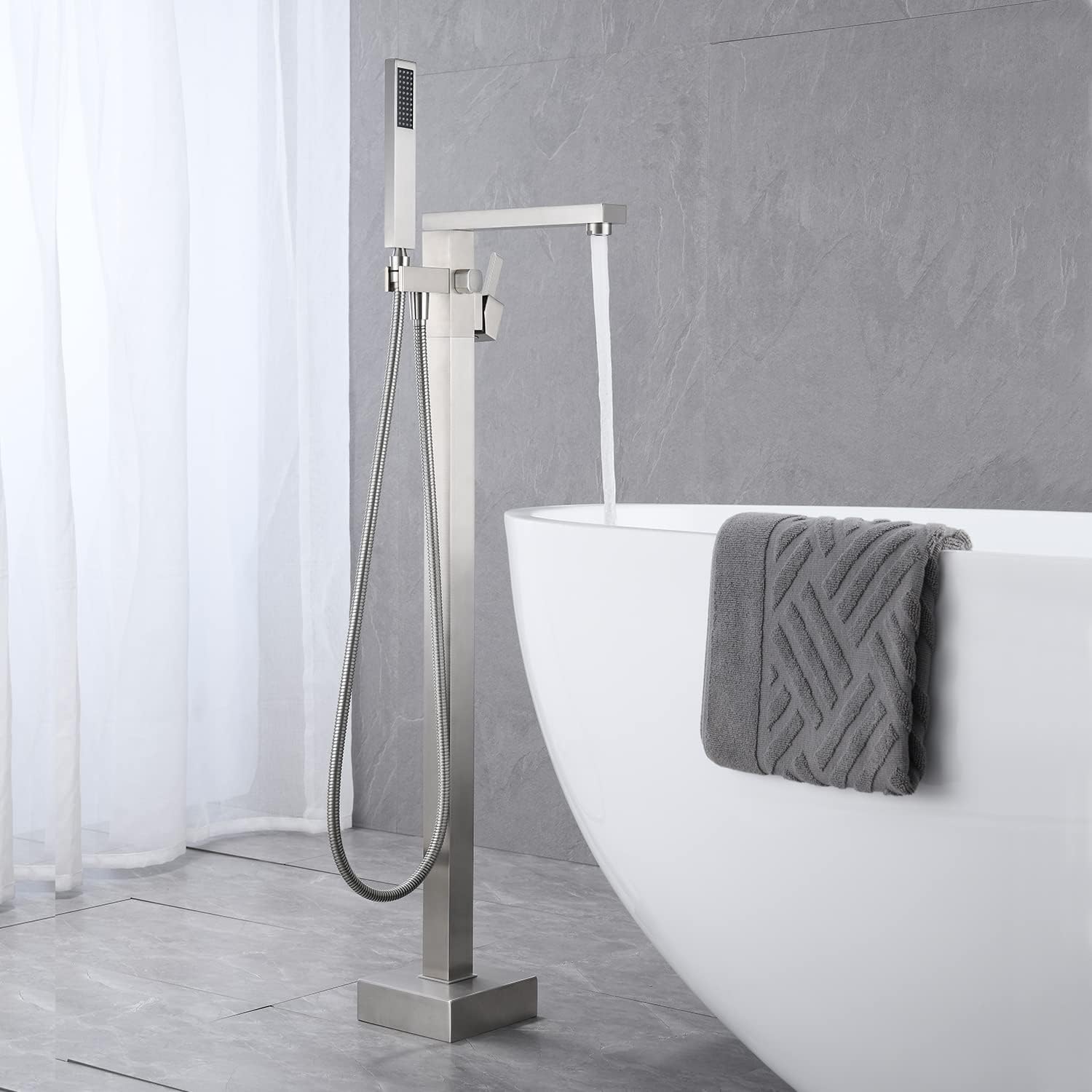 Wovier Floor Mounted Tub Filler Faucet, Freestanding Bathtub Faucet with Hand Shower W8792