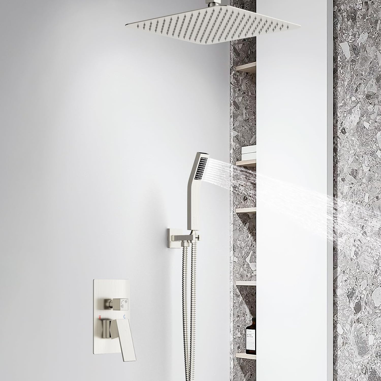 Wovier Shower System Rain Shower Handheld Sprayer with Shower Hose - W8818-12