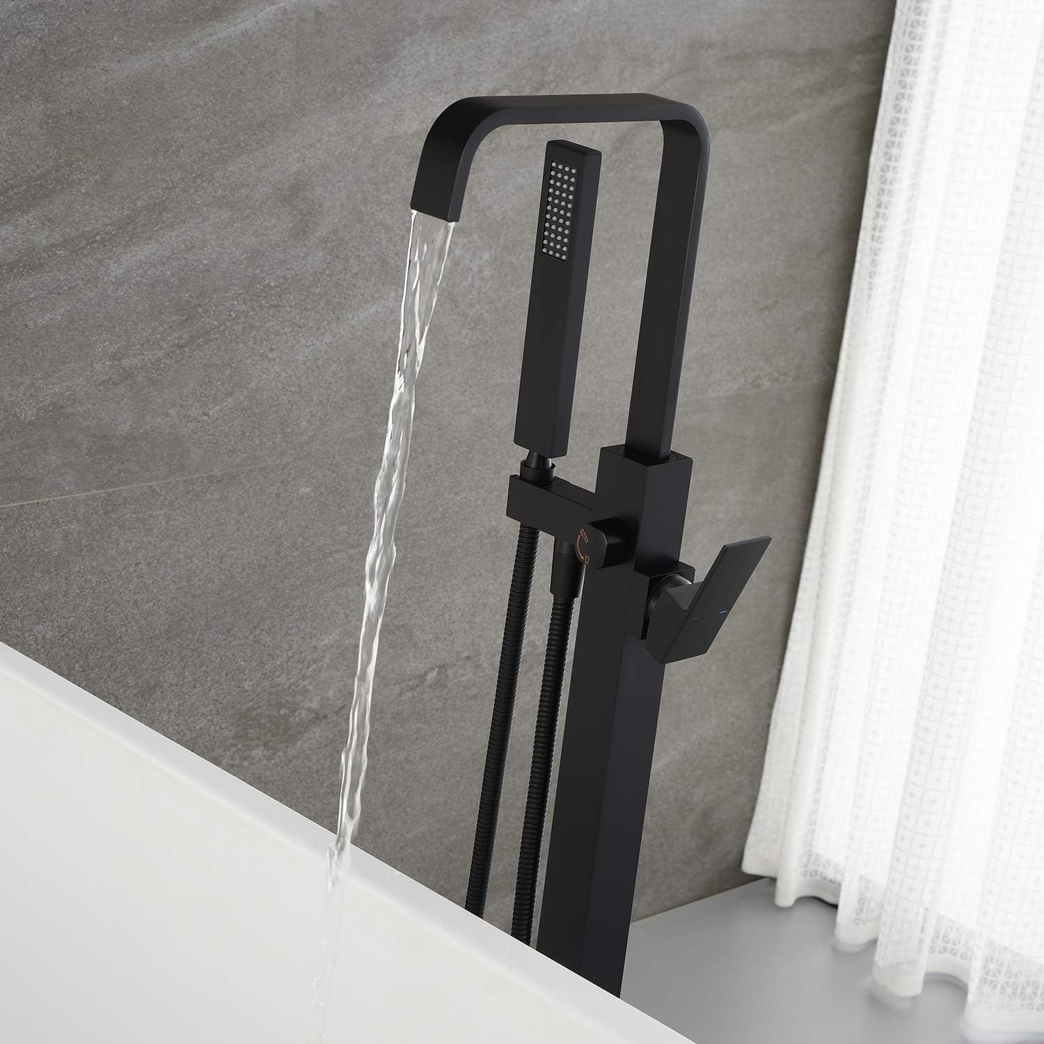 Wovier Floor Mounted Tub Filler Faucet, Freestanding Bathtub Faucet with Hand Shower W8785