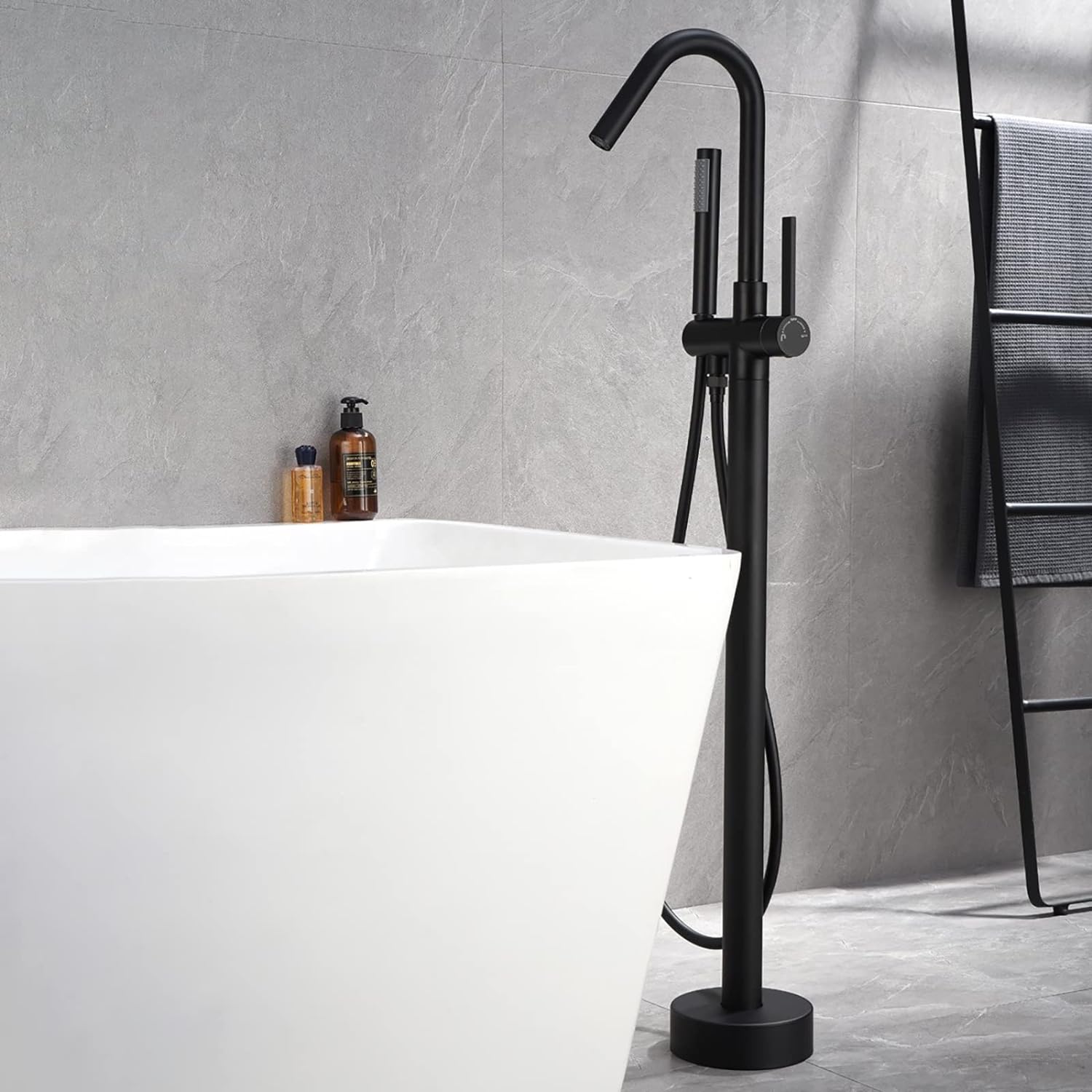 Wovier Floor Mounted Tub Filler Faucet, Freestanding Bathtub Faucet with Hand Shower W8791