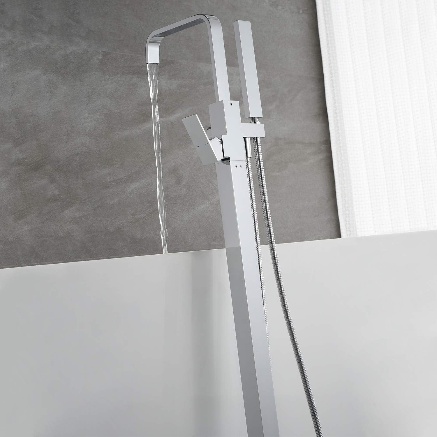 Wovier Floor Mounted Tub Filler Faucet, Freestanding Bathtub Faucet with Hand Shower W8785