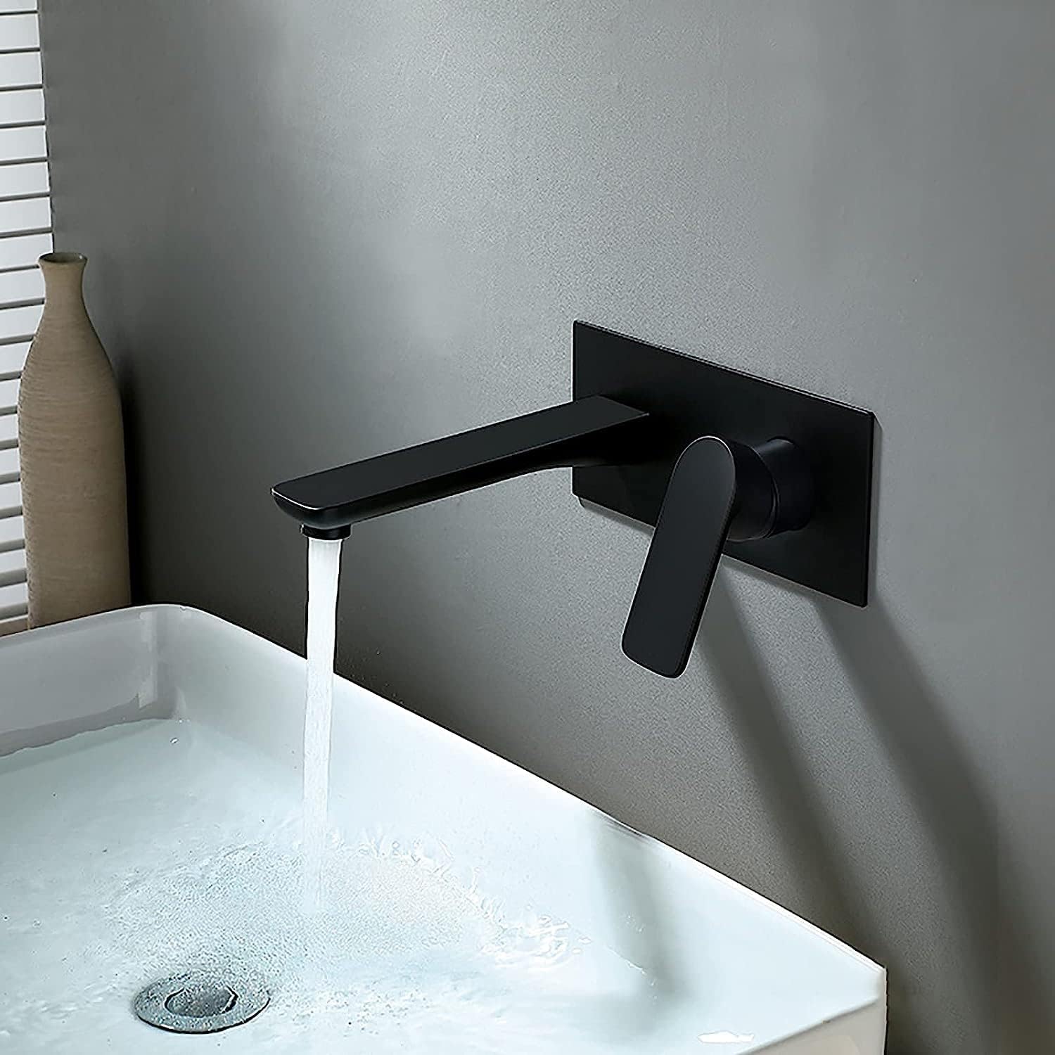 Wovier Wall Mount Bathroom Sink Faucet, Single Handles Single Hole Lavatory Faucet W8616