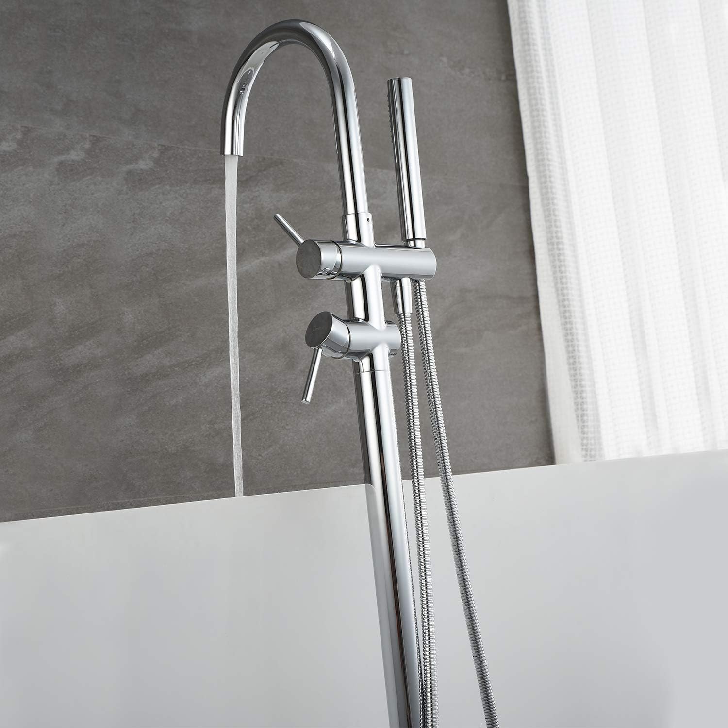 Wovier Floor Mounted Tub Filler Faucet, Freestanding Bathtub Faucet with Hand Shower W8790