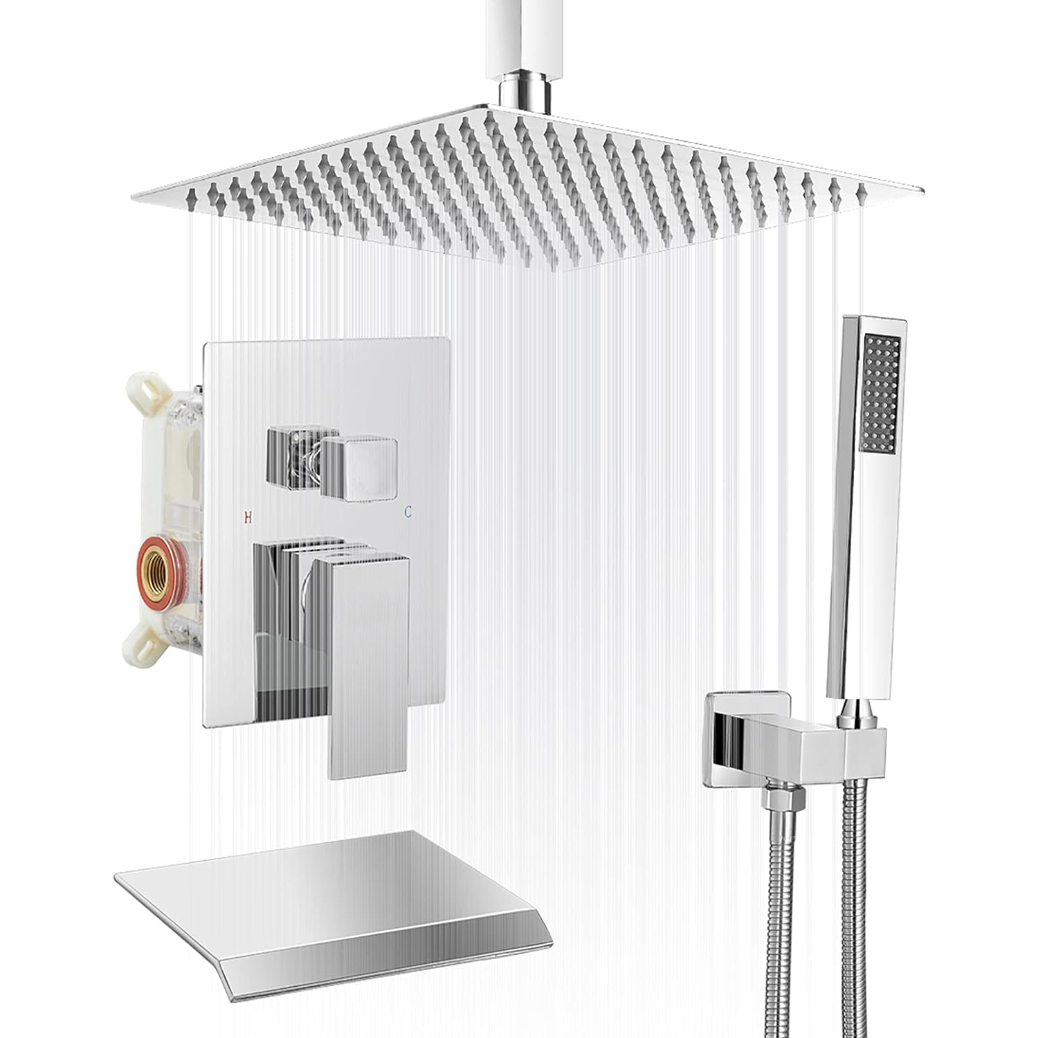 Wovier Shower System Rain Shower Handheld Sprayer with Shower Hose - W8812-14