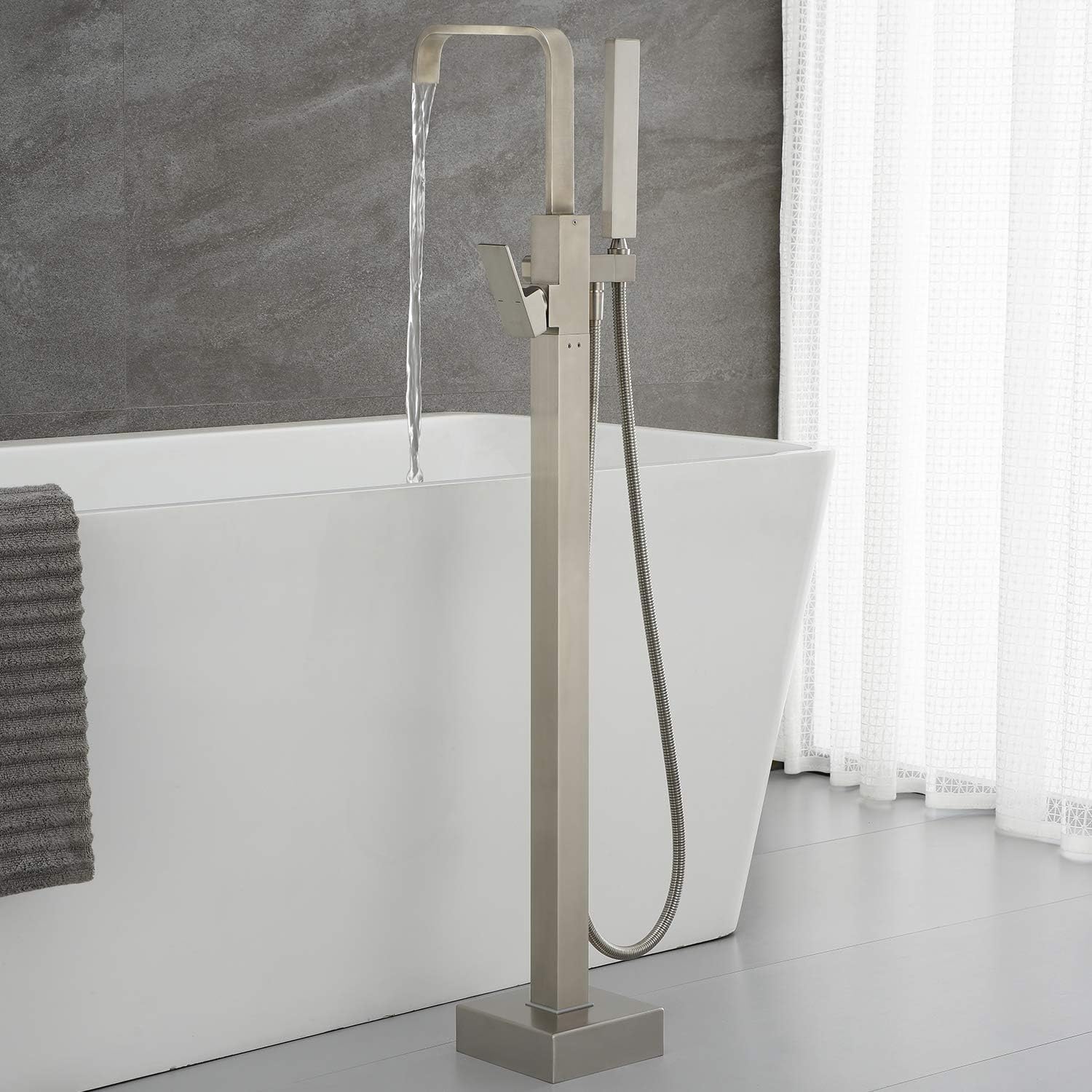 Wovier Floor Mounted Tub Filler Faucet, Freestanding Bathtub Faucet with Hand Shower W8785