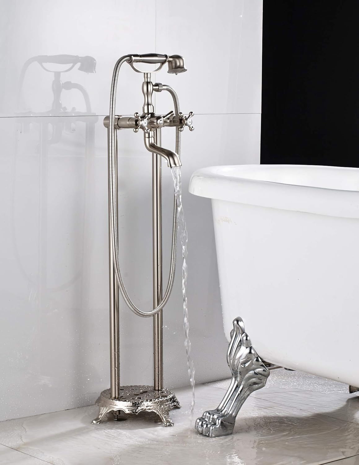 Wovier Floor Mounted Tub Filler Faucet, Freestanding Bathtub Faucet with Hand Shower W8784