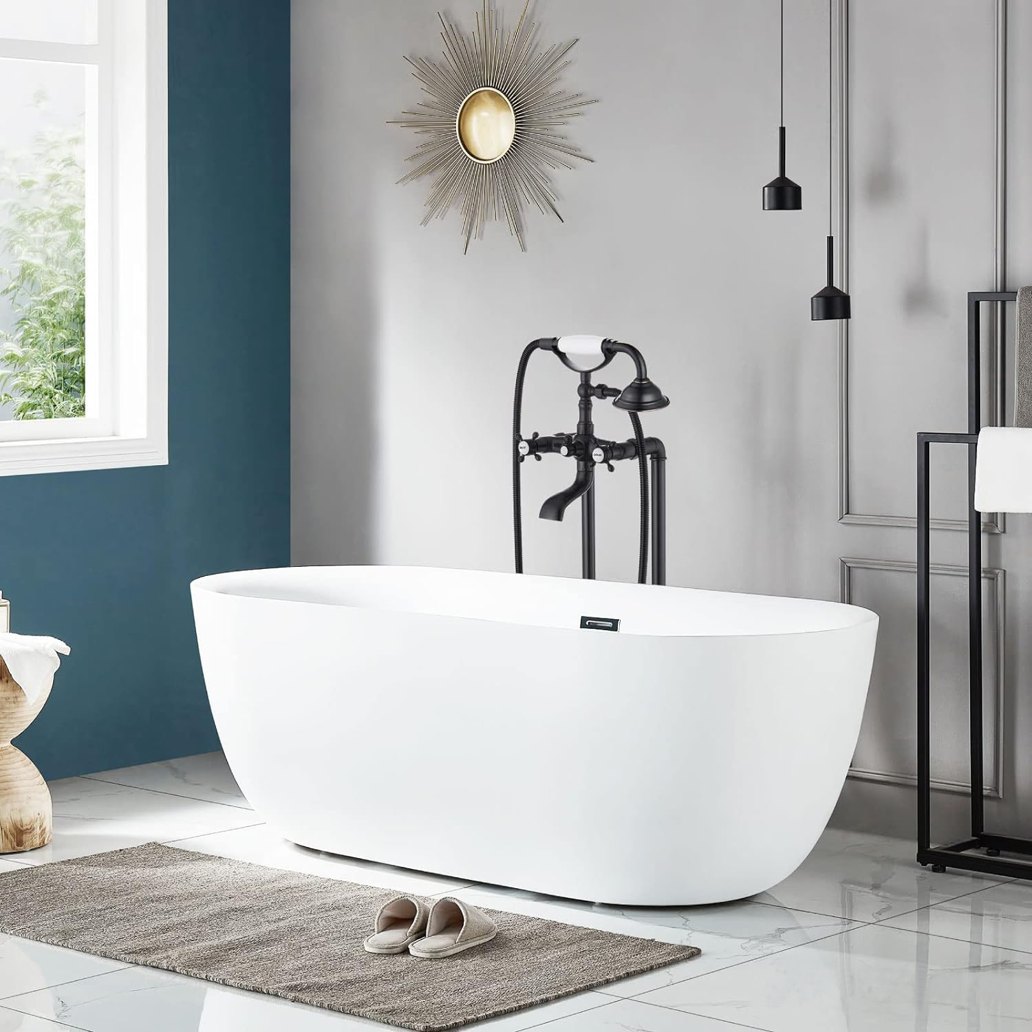 Wovier Floor Mounted Tub Filler Faucet, Freestanding Bathtub Faucet with Hand Shower W8788