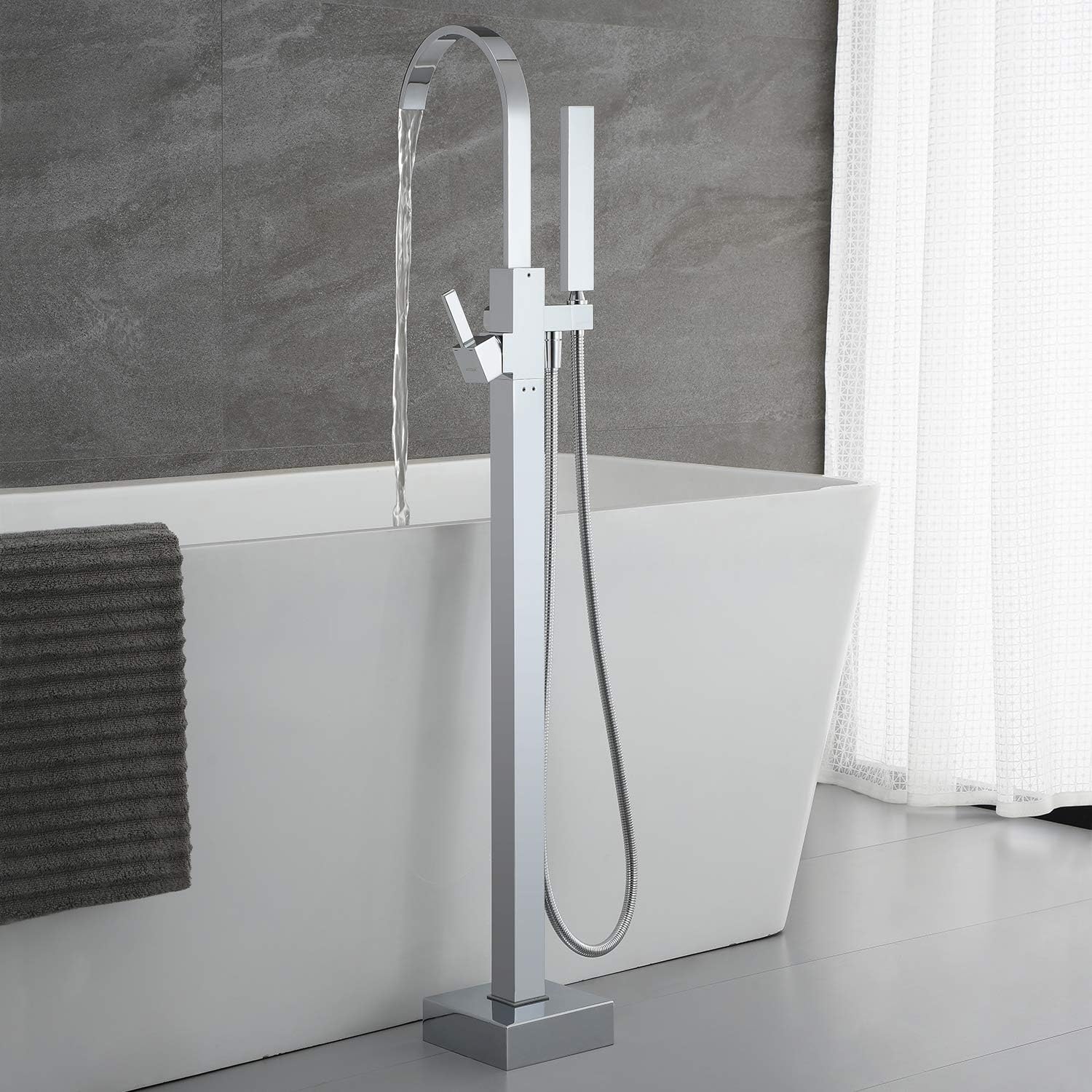 Wovier Floor Mounted Tub Filler Faucet, Freestanding Bathtub Faucet with Hand Shower W8783