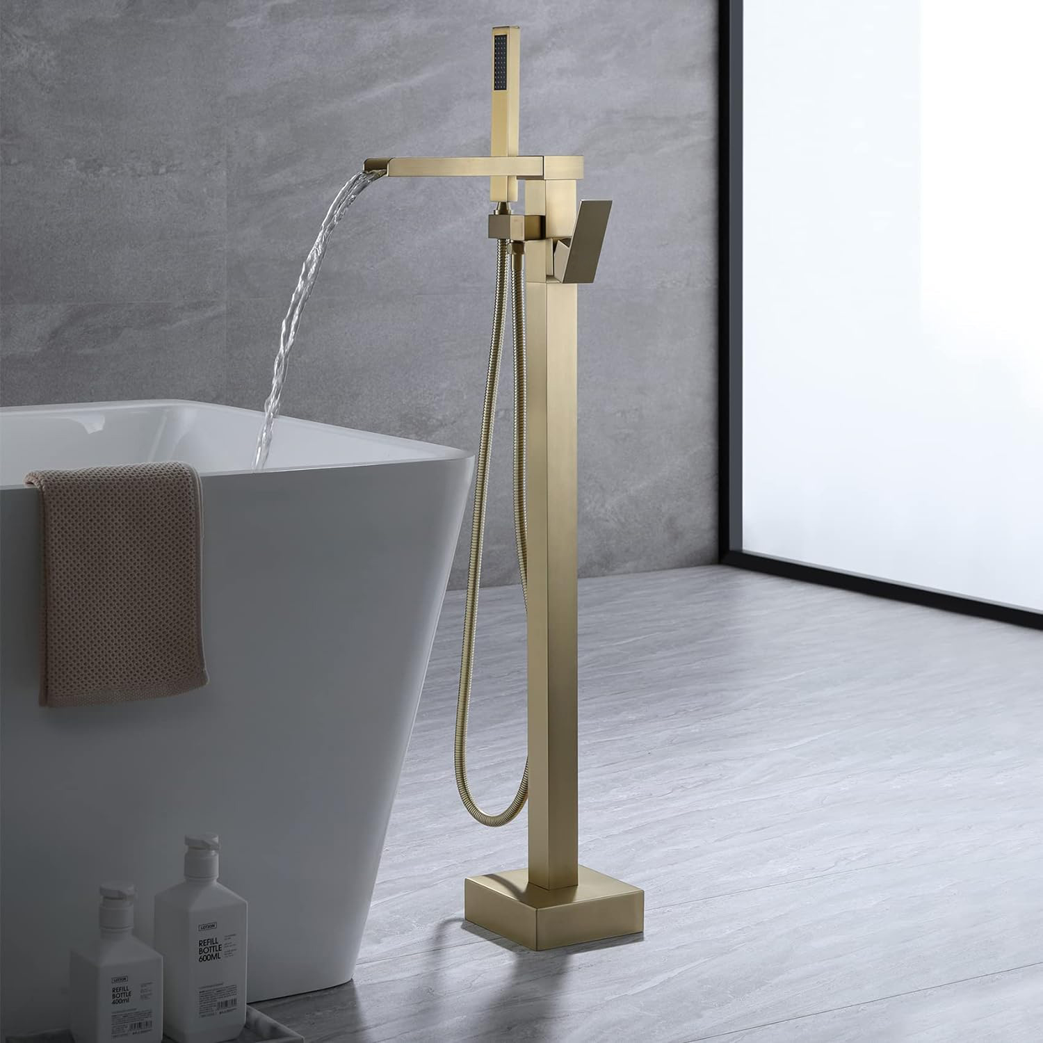 Wovier Floor Mounted Tub Filler Faucet, Freestanding Bathtub Faucet with Hand Shower W8786