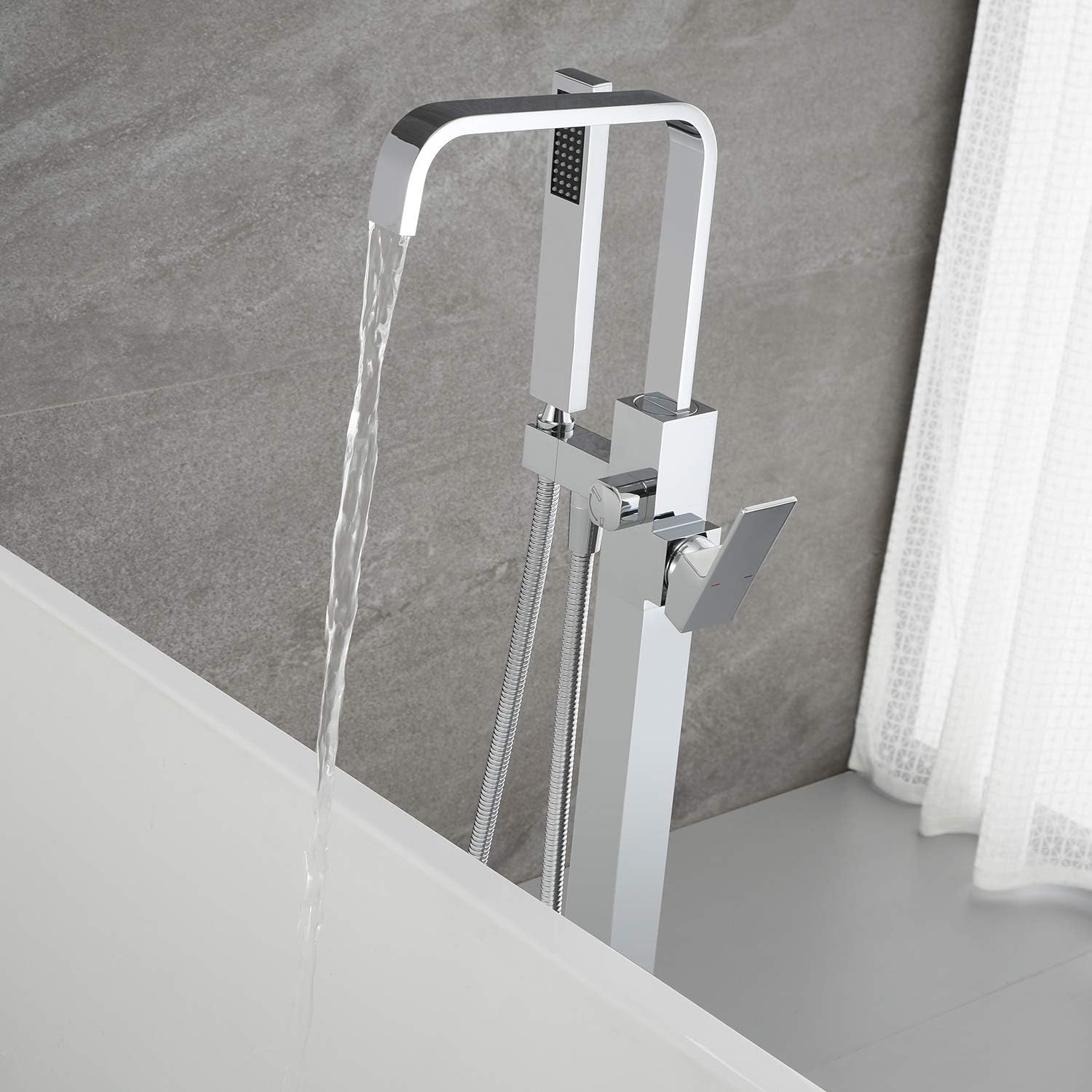Wovier Floor Mounted Tub Filler Faucet, Freestanding Bathtub Faucet with Hand Shower W8785