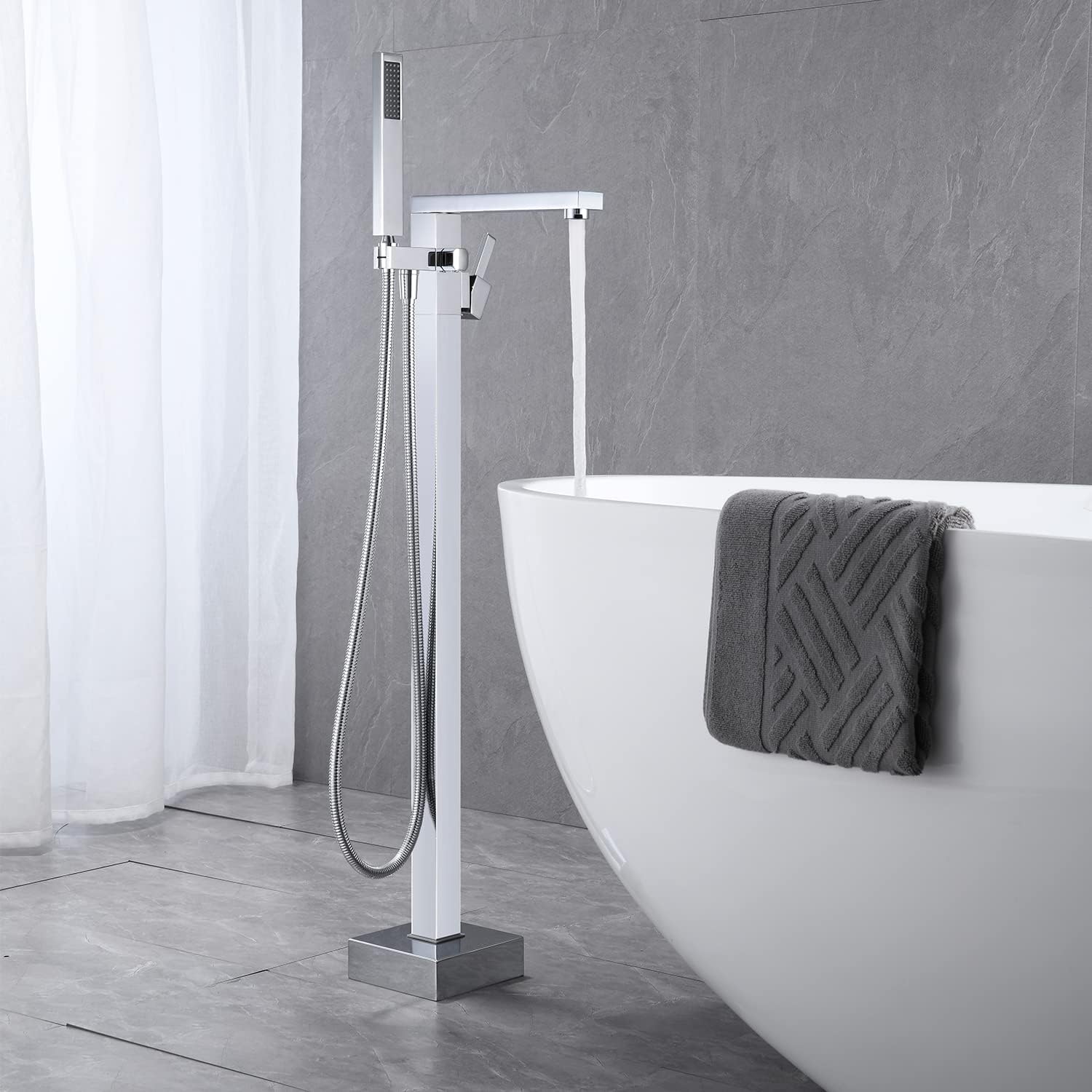 Wovier Floor Mounted Tub Filler Faucet, Freestanding Bathtub Faucet with Hand Shower W8792