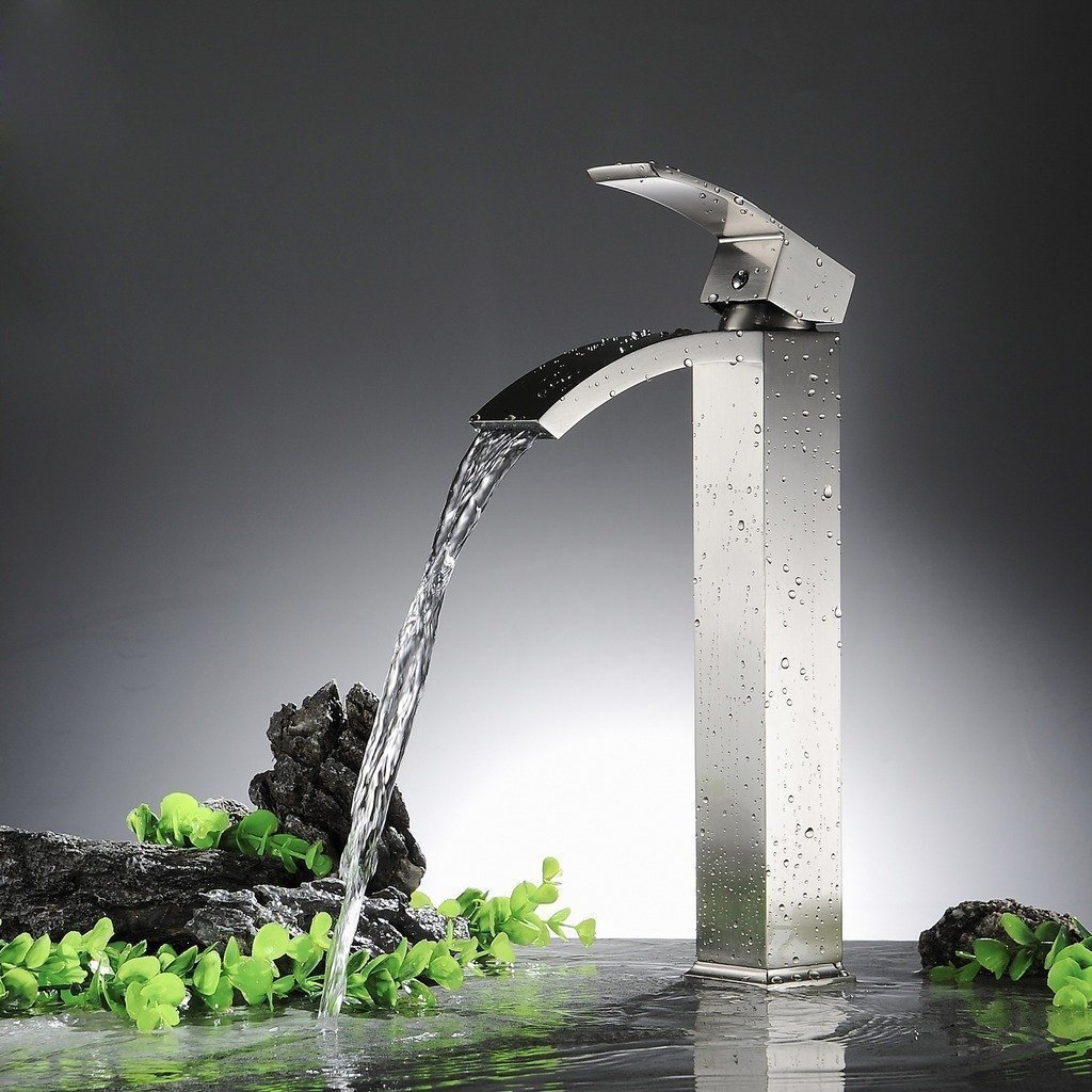 Wovier Waterfall Vessel Faucet, Single Handle Single Hole Bathroom Faucet - w8219-15