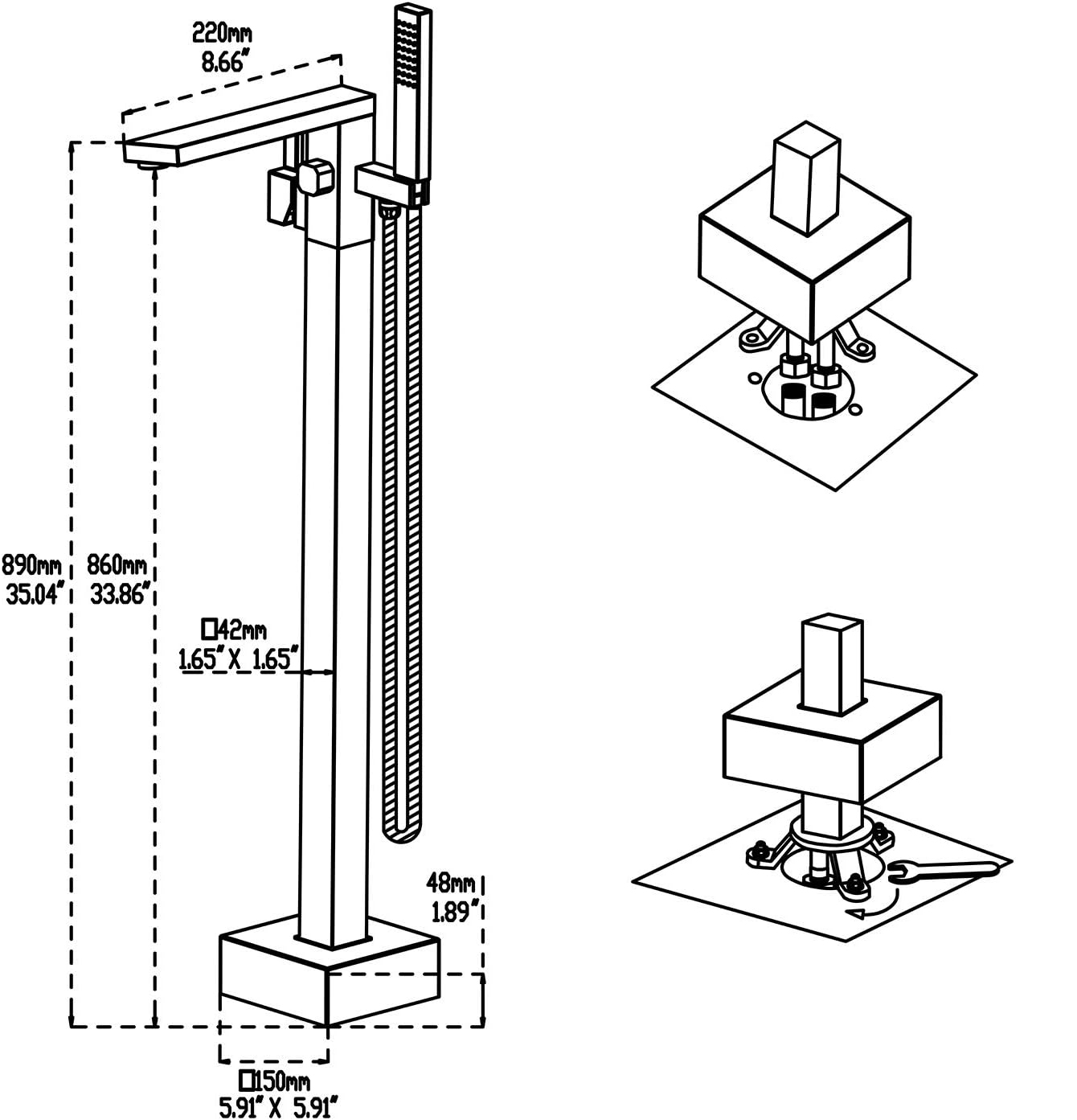 Wovier Floor Mounted Tub Filler Faucet, Freestanding Bathtub Faucet with Hand Shower W8792