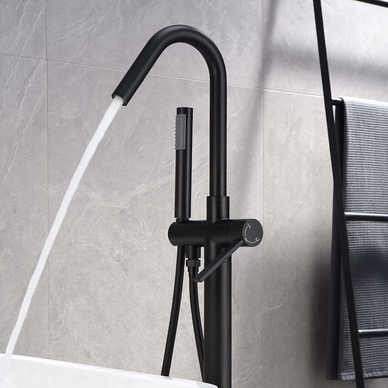 Wovier Floor Mounted Tub Filler Faucet, Freestanding Bathtub Faucet with Hand Shower W8791
