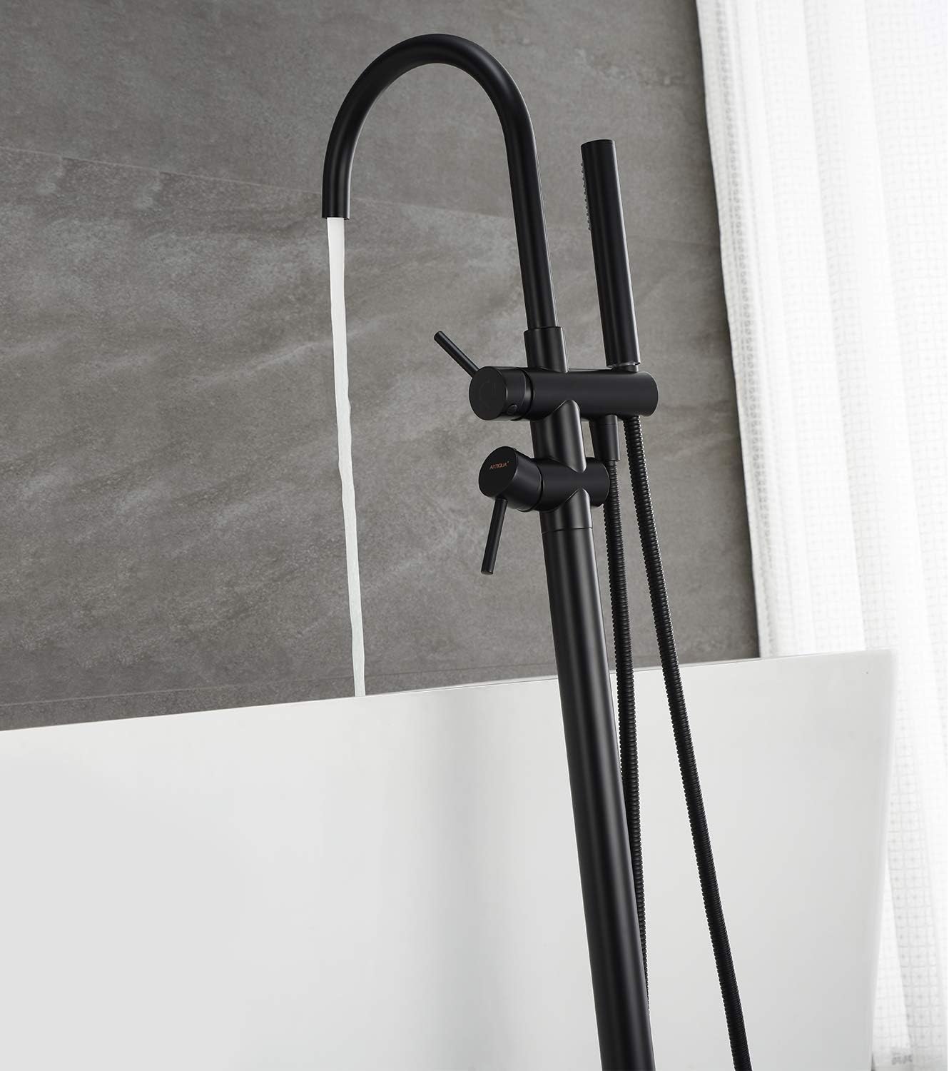 Wovier Floor Mounted Tub Filler Faucet, Freestanding Bathtub Faucet with Hand Shower W8790