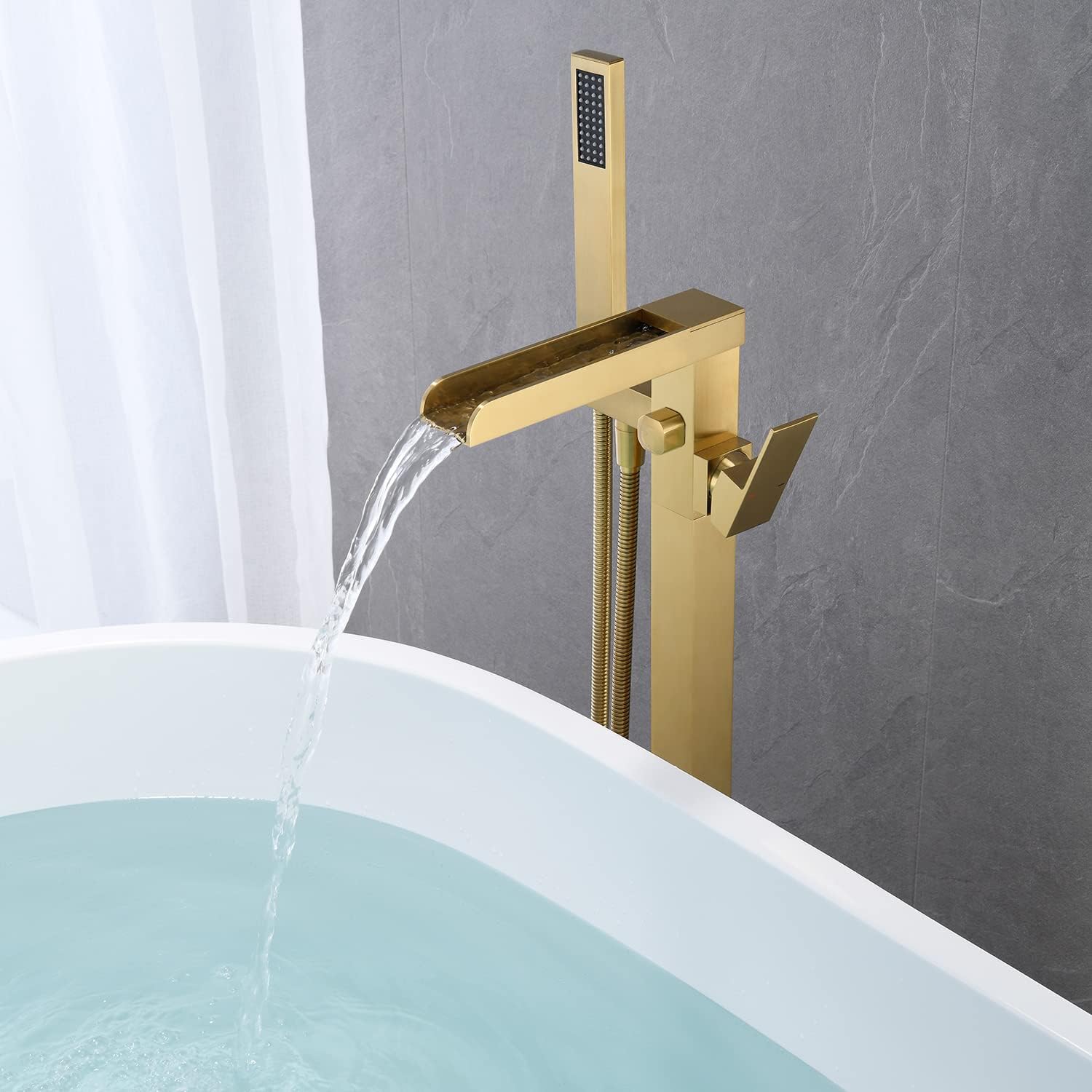 Wovier Floor Mounted Tub Filler Faucet, Freestanding Bathtub Faucet with Hand Shower W8786