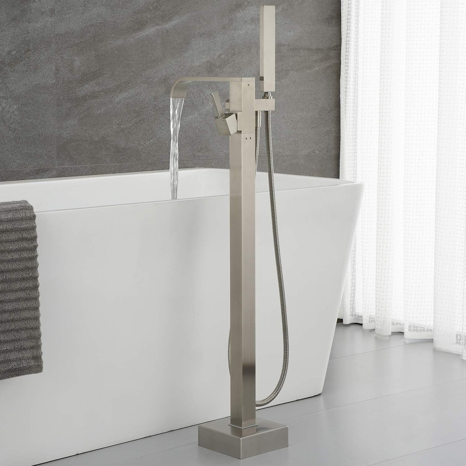 Wovier Floor Mounted Tub Filler Faucet, Freestanding Bathtub Faucet with Hand Shower W8782