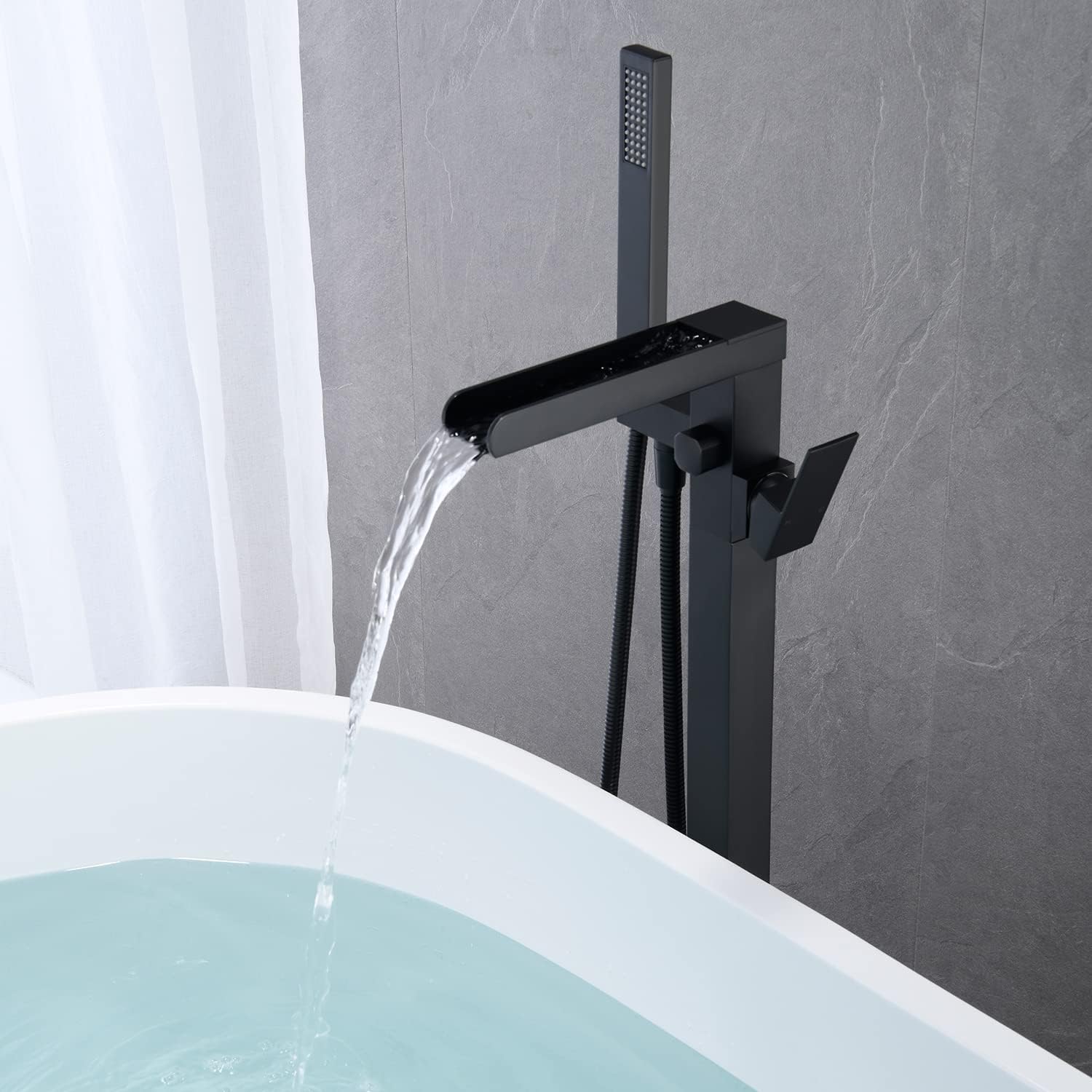 Wovier Floor Mounted Tub Filler Faucet, Freestanding Bathtub Faucet with Hand Shower W8786