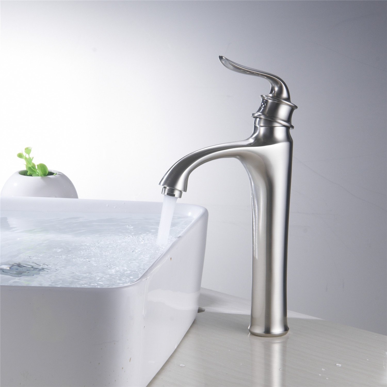 Wovier Waterfall Vessel Faucet with Supply Hose,Single Handle Single Hole Bathroom Faucet W8266-9