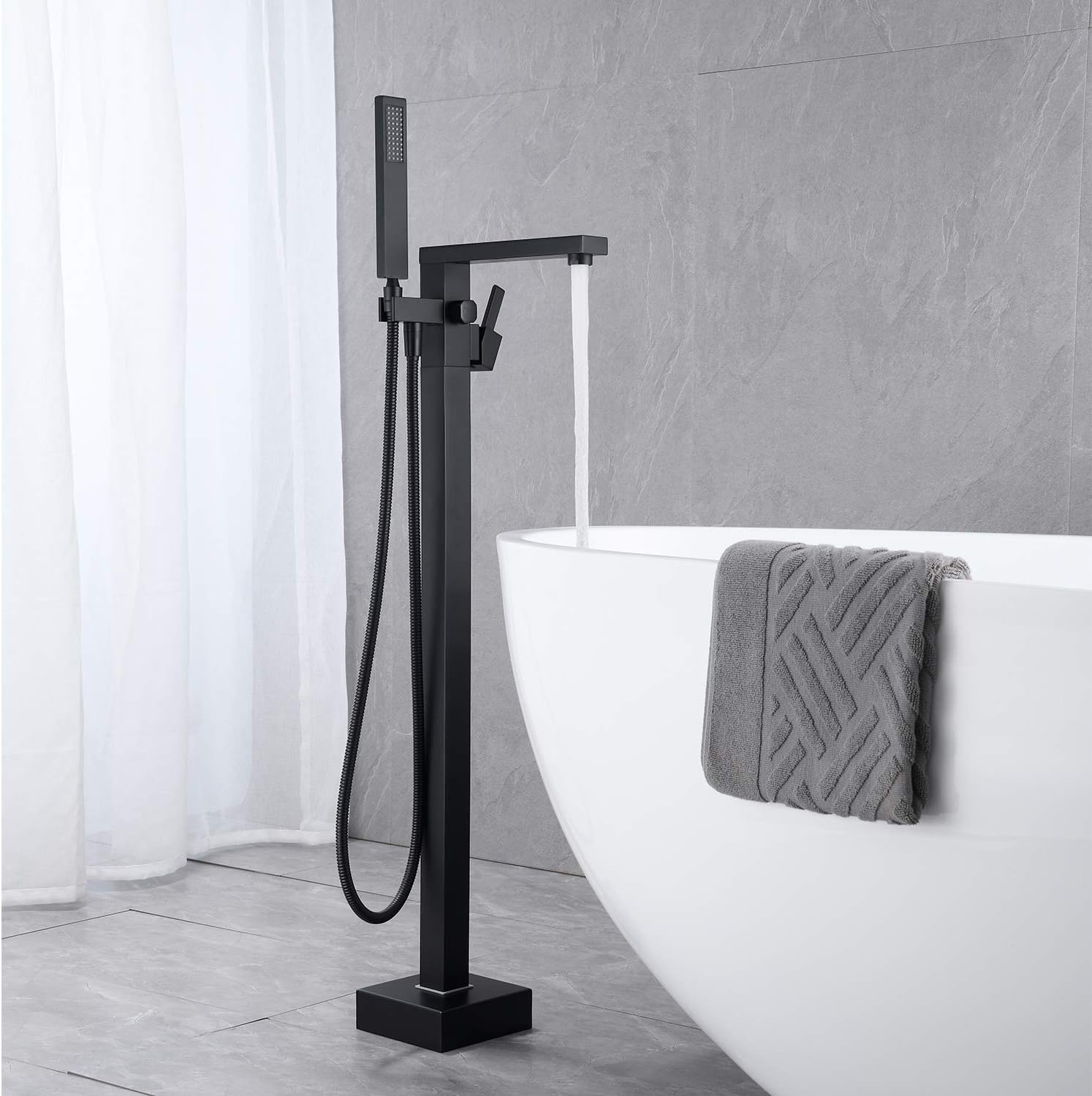Wovier Floor Mounted Tub Filler Faucet, Freestanding Bathtub Faucet with Hand Shower W8792