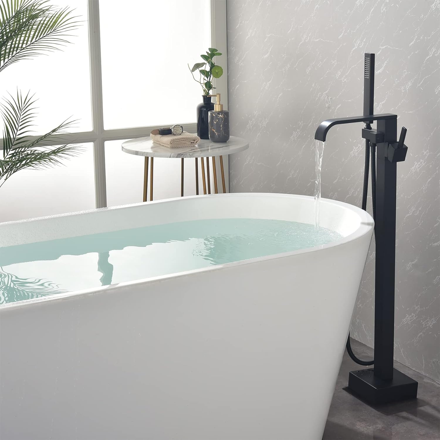 Wovier Floor Mounted Tub Filler Faucet, Freestanding Bathtub Faucet with Hand Shower W8782