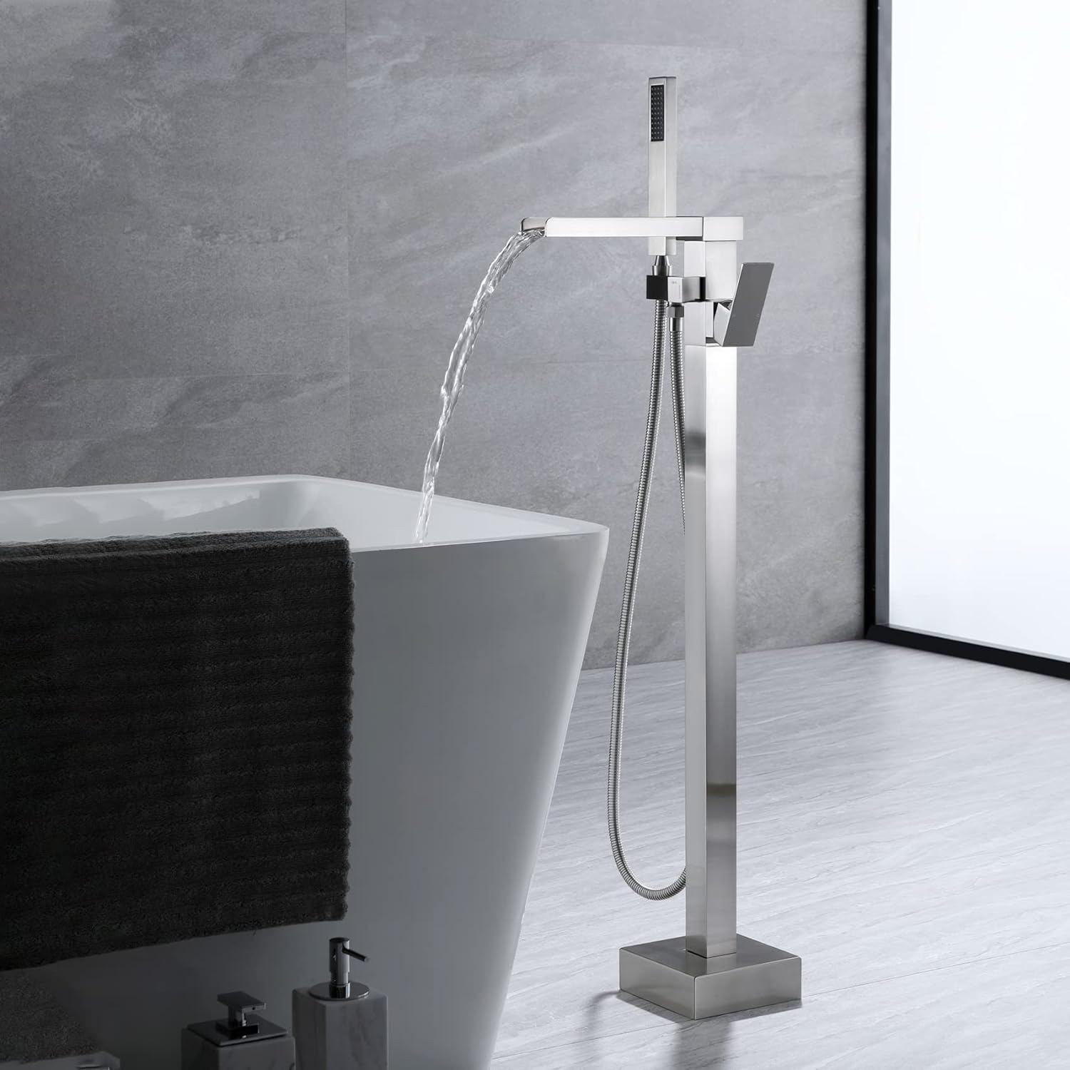 Wovier Floor Mounted Tub Filler Faucet, Freestanding Bathtub Faucet with Hand Shower W8786