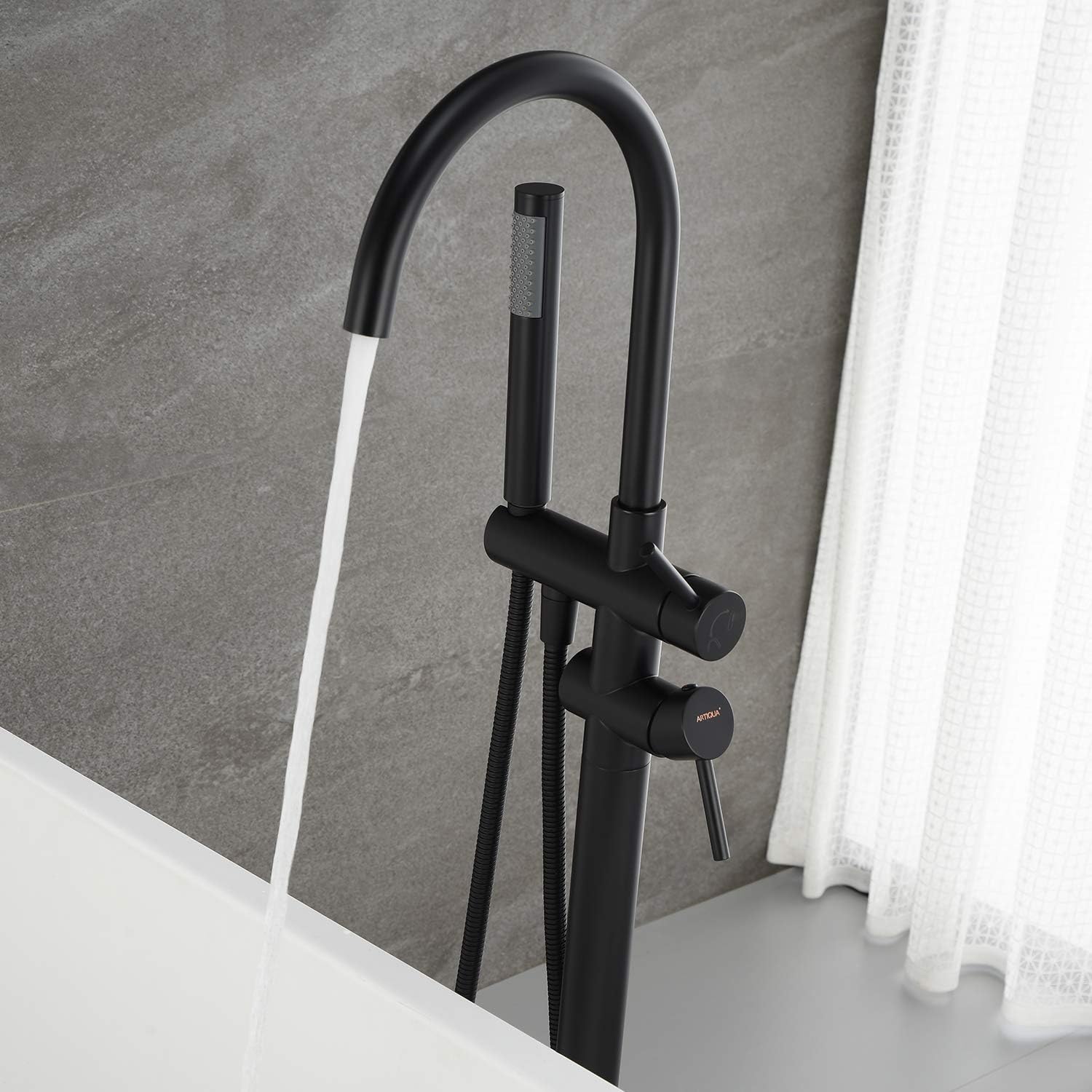 Wovier Floor Mounted Tub Filler Faucet, Freestanding Bathtub Faucet with Hand Shower W8790
