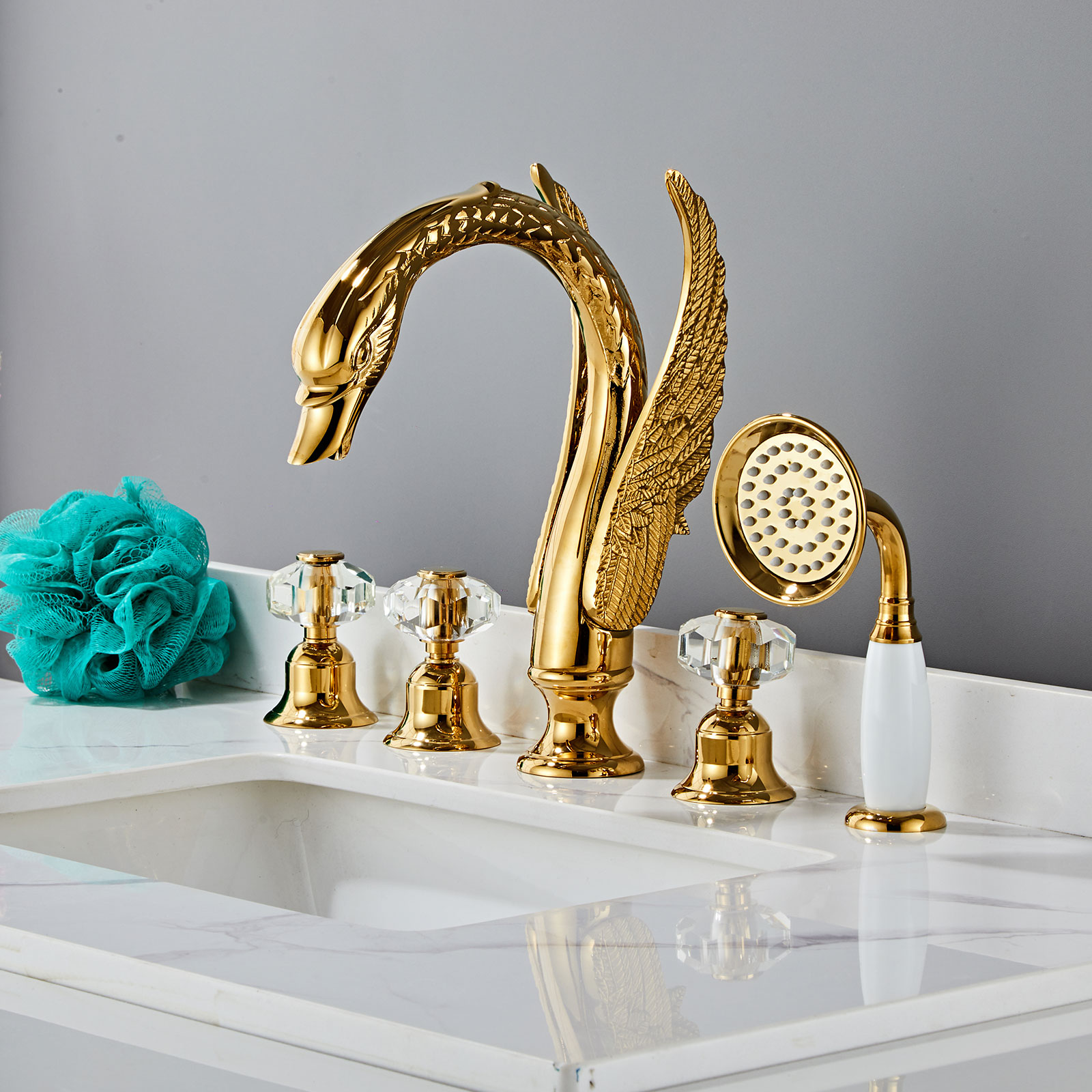 Wovier Bathtub Faucets Set,Three Handles Five Holes with Handheld Sprayer – W8703-02