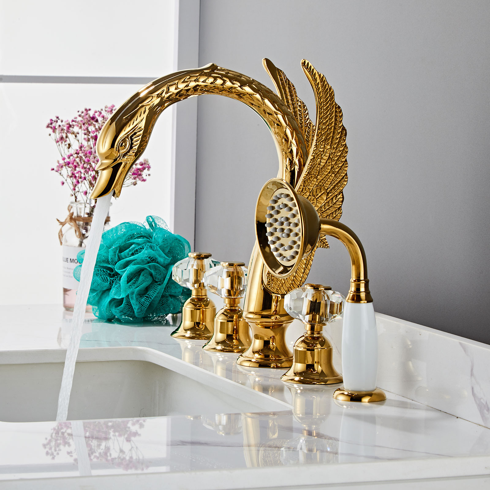 Wovier Bathtub Faucets Set,Three Handles Five Holes with Handheld Sprayer – W8703-6