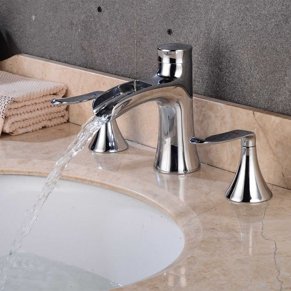 Wovier Widespread Faucet,Three Handle Two Hole Bathroom sink Faucet-W8416-19