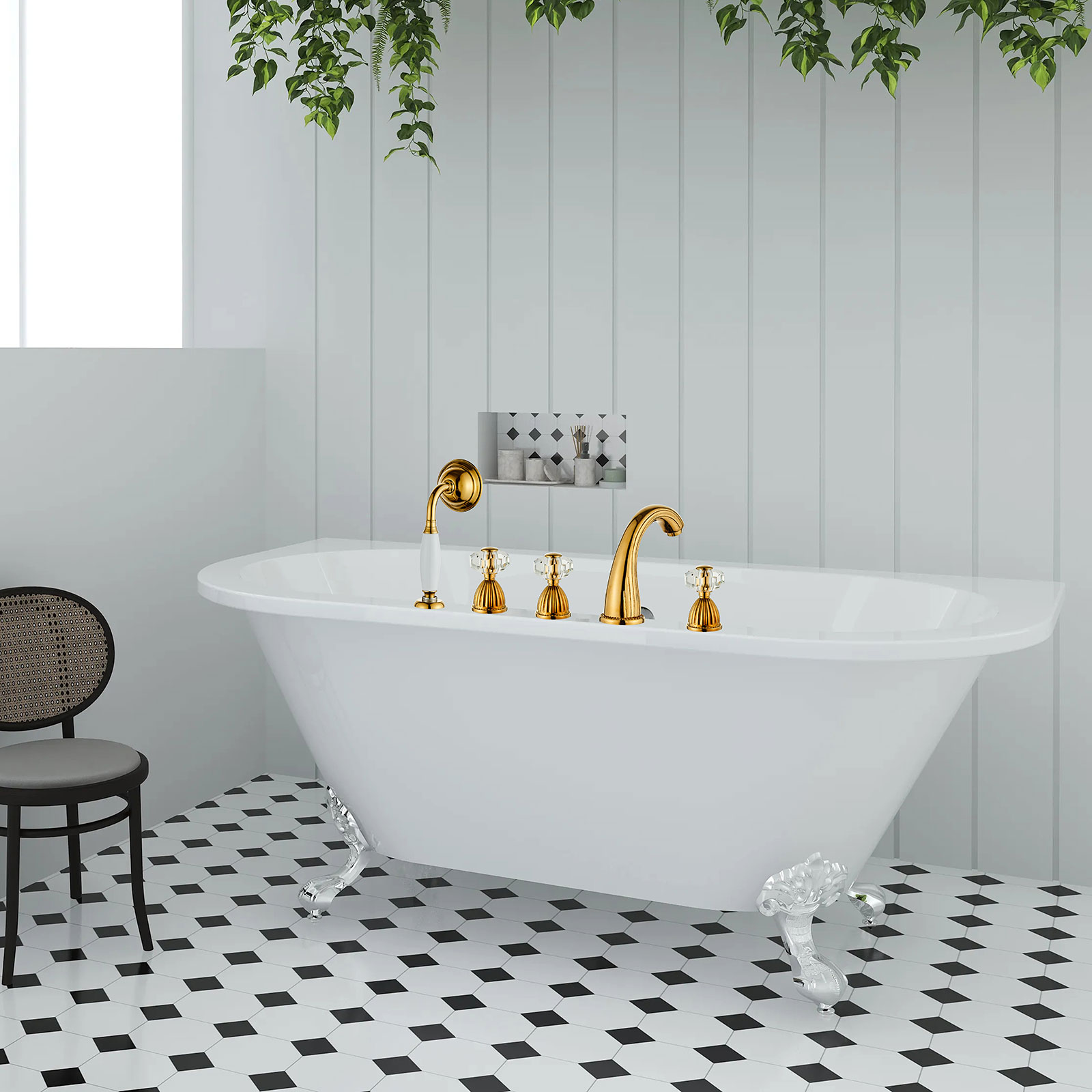 Wovier Bathtub Faucets Set,Three Handles Five Holes with Handheld Sprayer – W8702-2