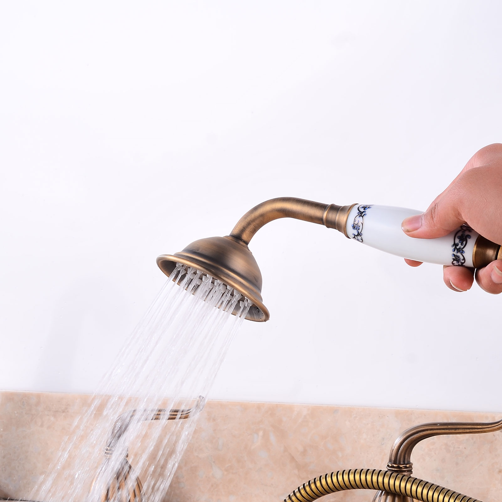 Wovier Bathtub Faucets Set,Three Handles Five Holes with Handheld Sprayer – W8771-11