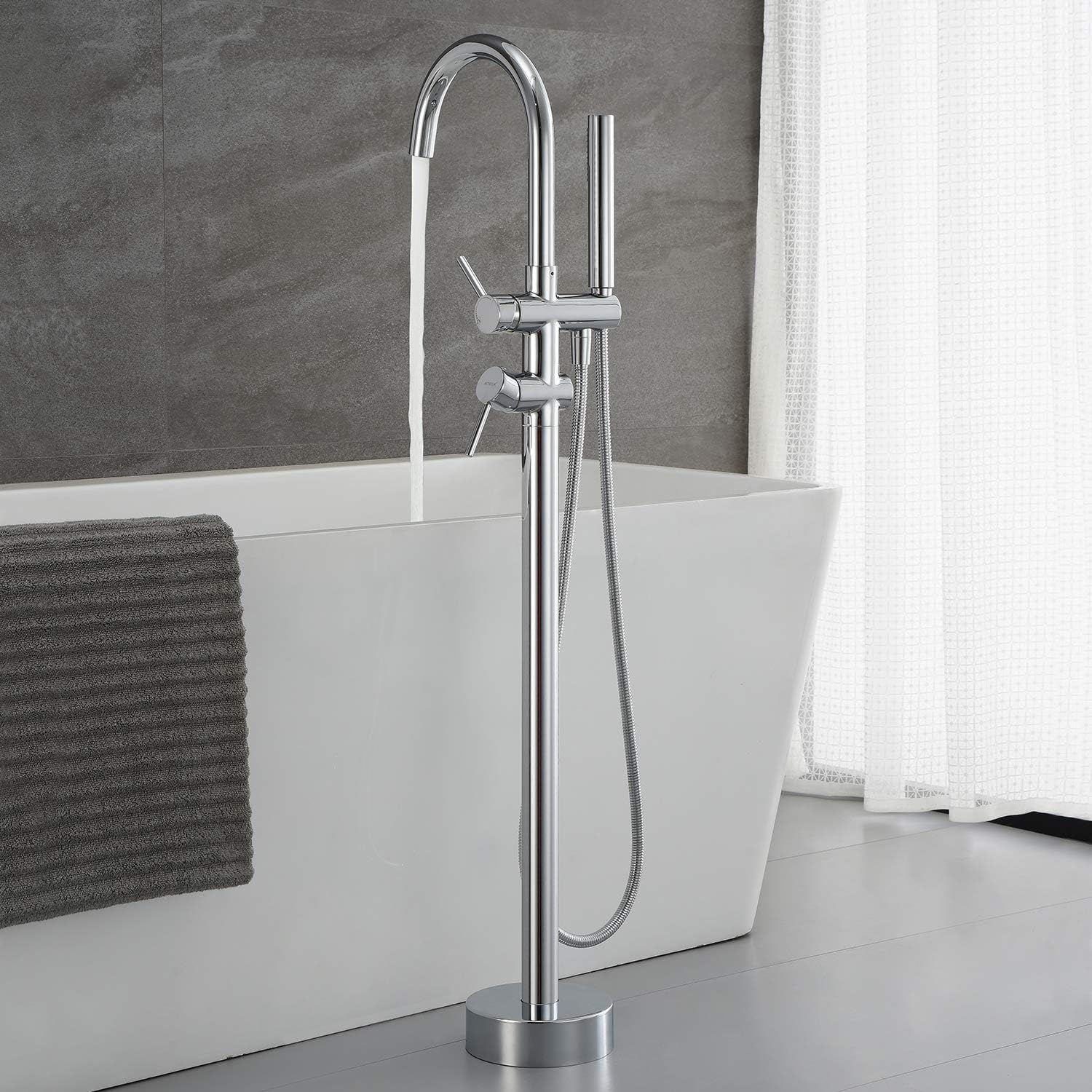 Wovier Floor Mounted Tub Filler Faucet, Freestanding Bathtub Faucet with Hand Shower W8790