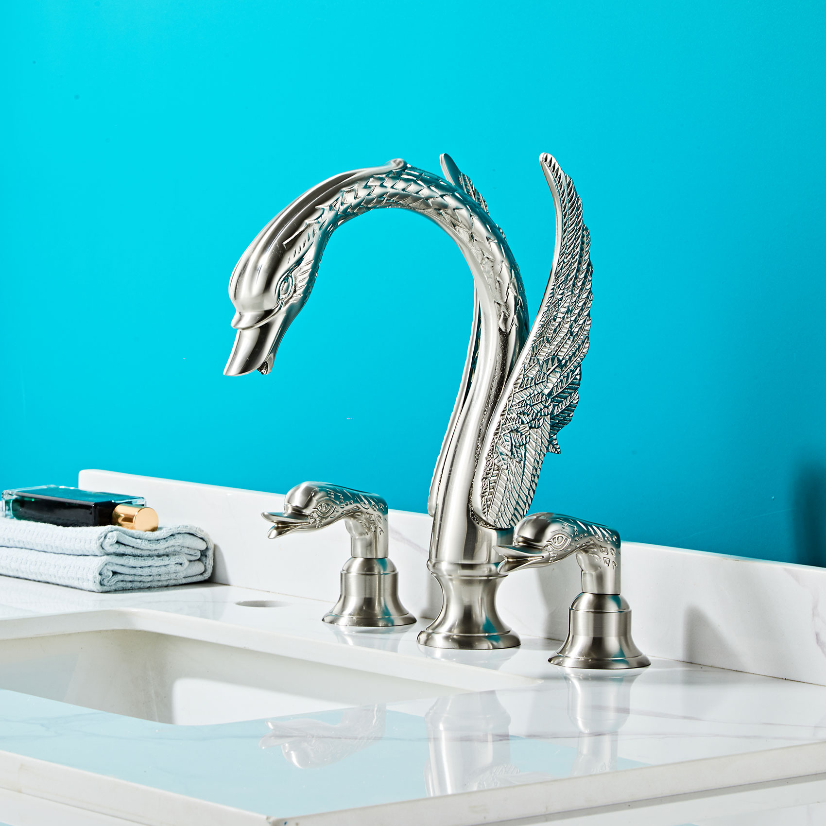 Wovier Widespread Faucet,Three Handle Two Hole Bathroom sink Faucet-W8428-08