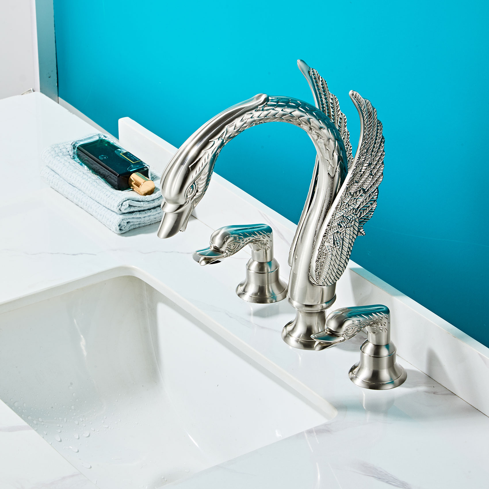 Wovier Widespread Faucet,Three Handle Two Hole Bathroom sink Faucet-W8428-22