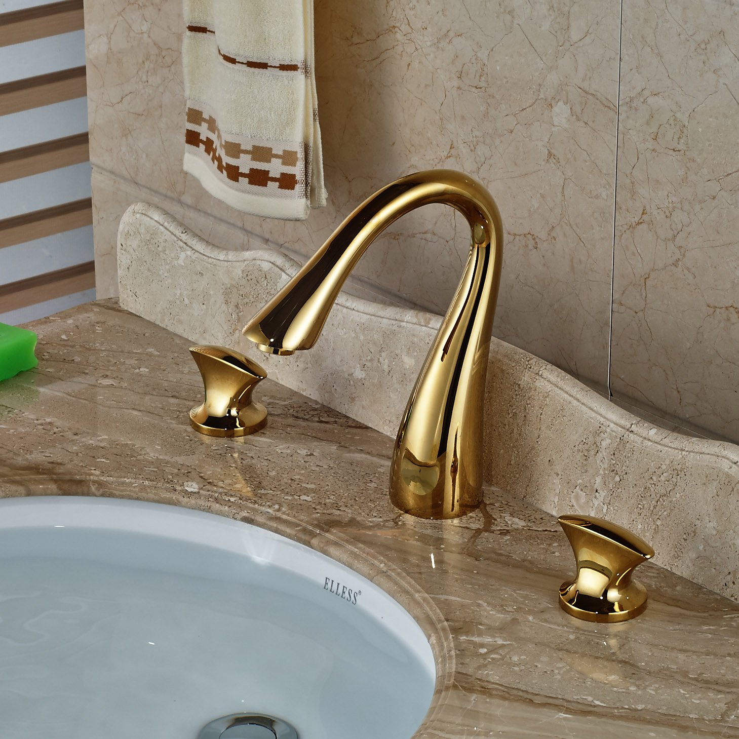 Wovier Widespread Faucet with Supply Hose,Three Handle Two Hole Bathroom Faucet W8422-2