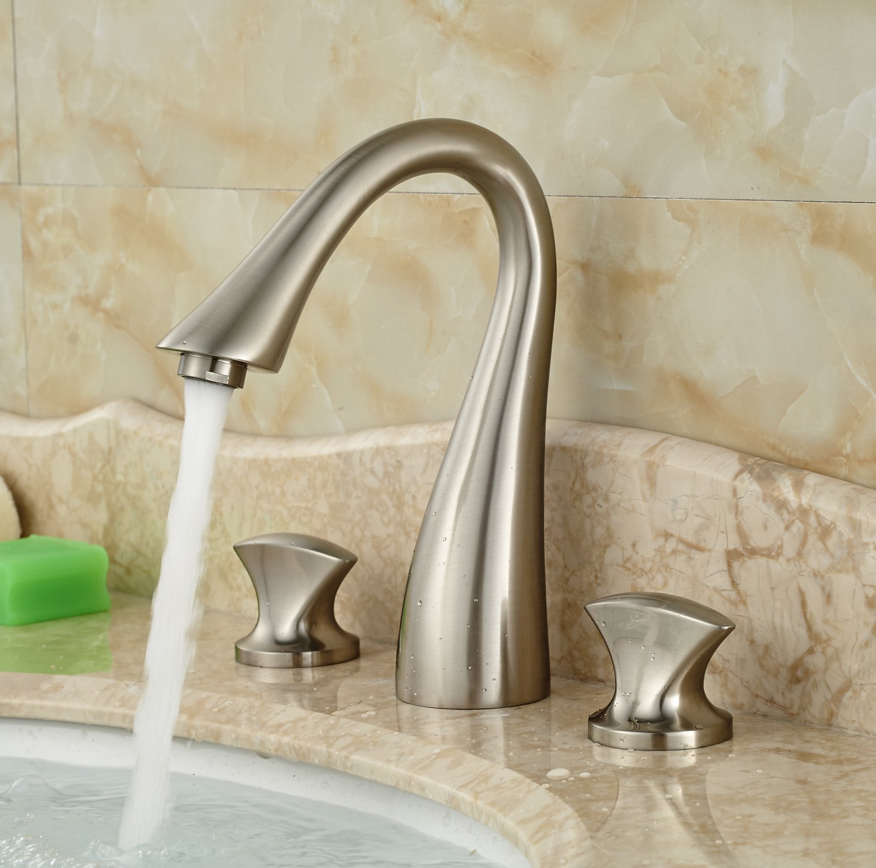 Wovier Widespread Faucet with Supply Hose,Three Handle Two Hole Bathroom Faucet W8422-10