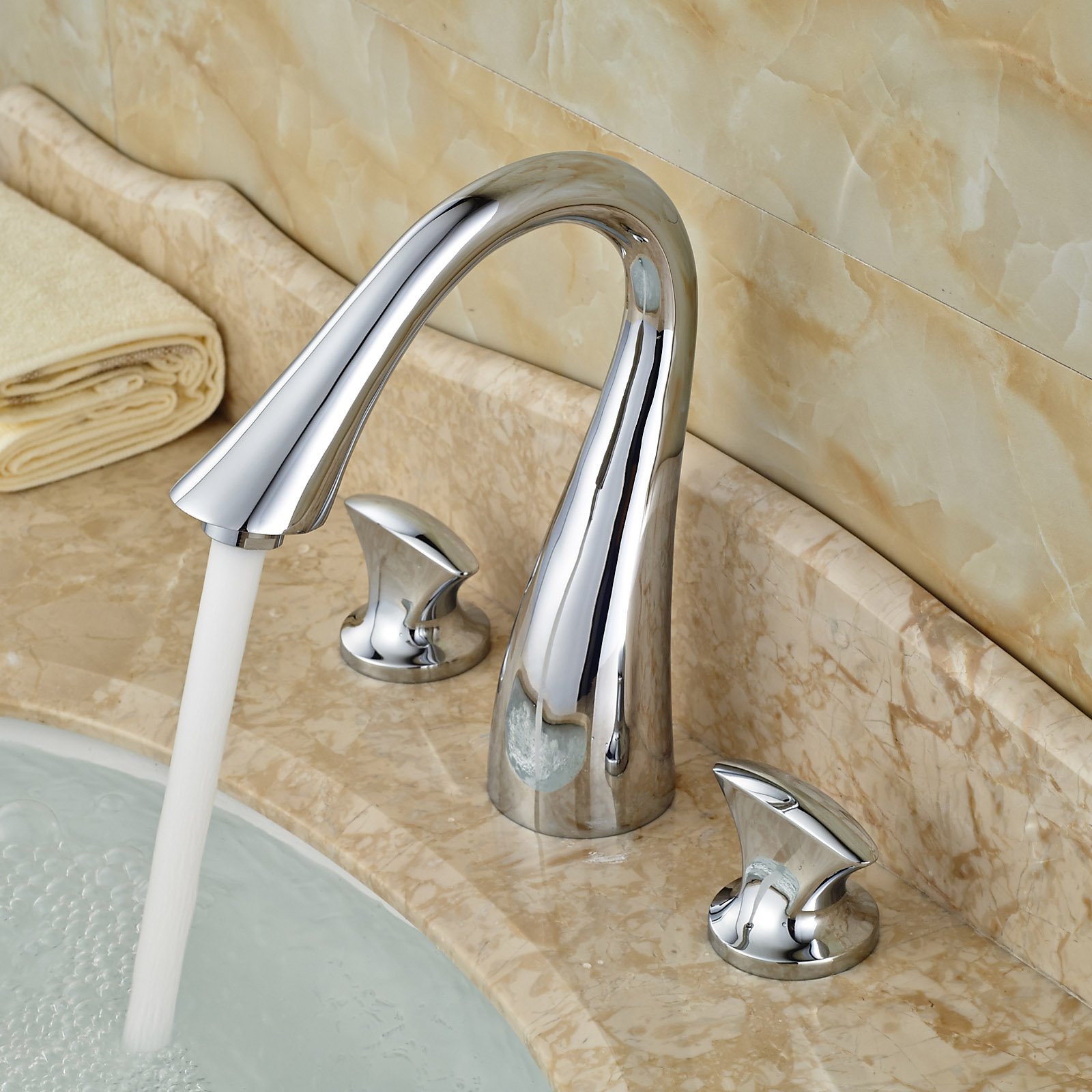 Wovier Widespread Faucet with Supply Hose,Three Handle Two Hole Bathroom Faucet W8422-18