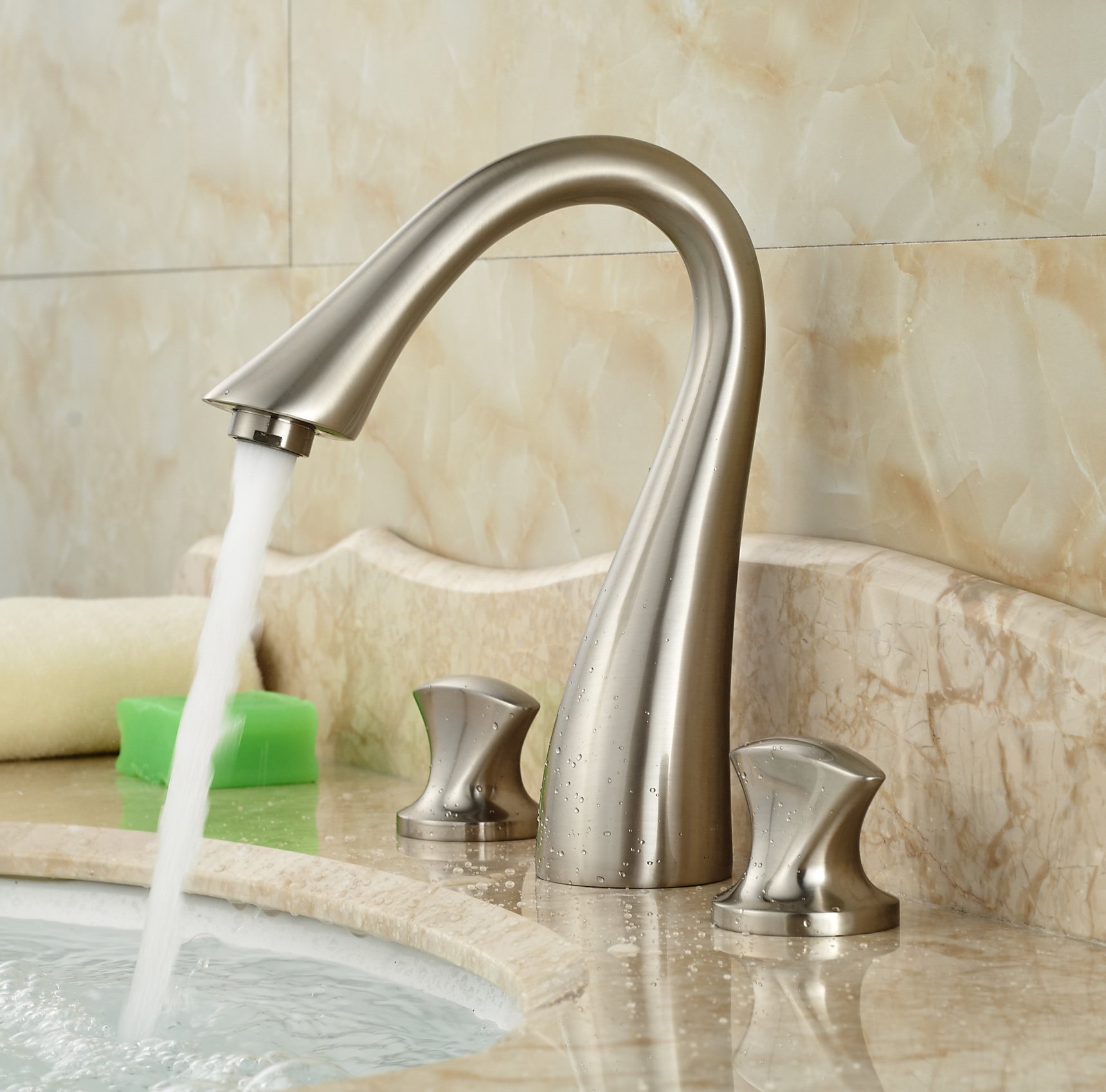 Wovier Widespread Faucet with Supply Hose,Three Handle Two Hole Bathroom Faucet W8422-22