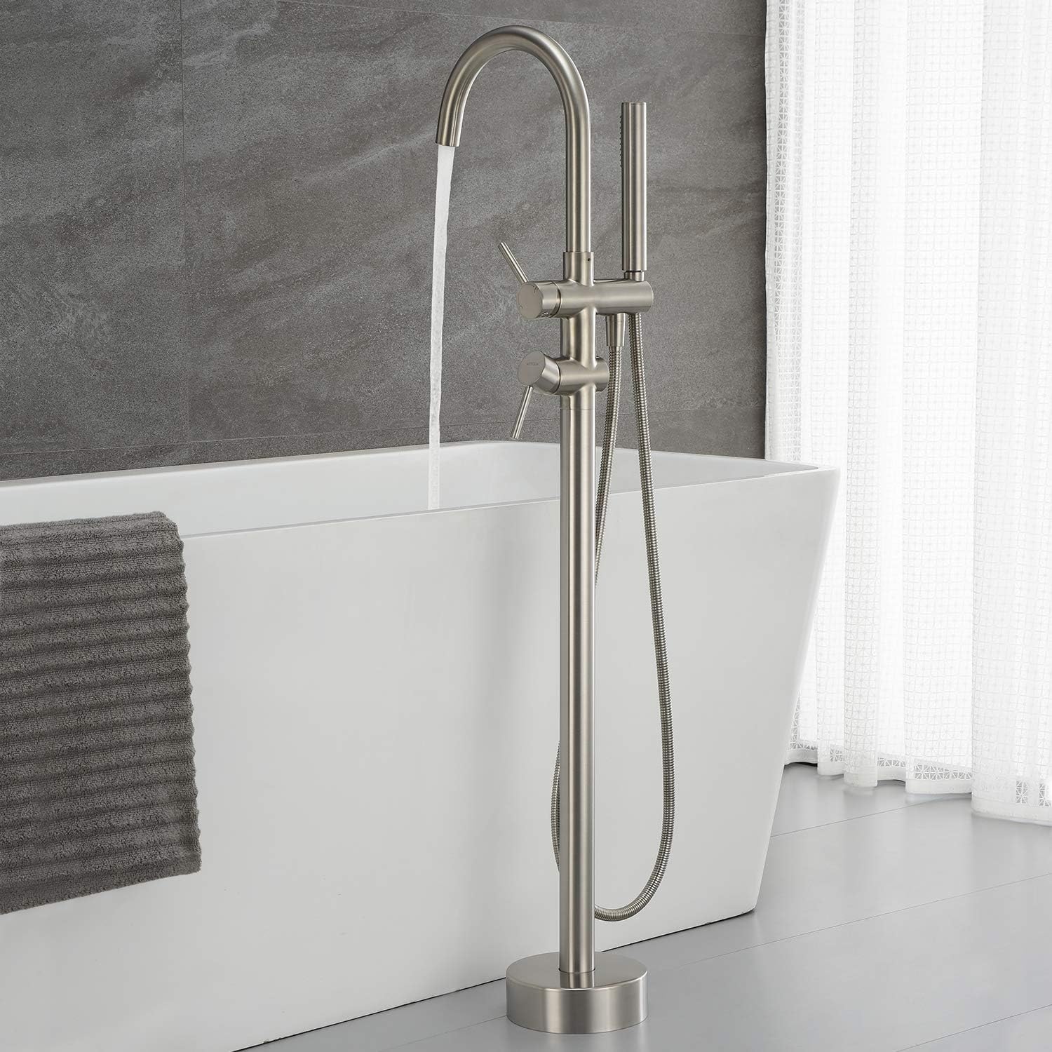 Wovier Floor Mounted Tub Filler Faucet, Freestanding Bathtub Faucet with Hand Shower W8790