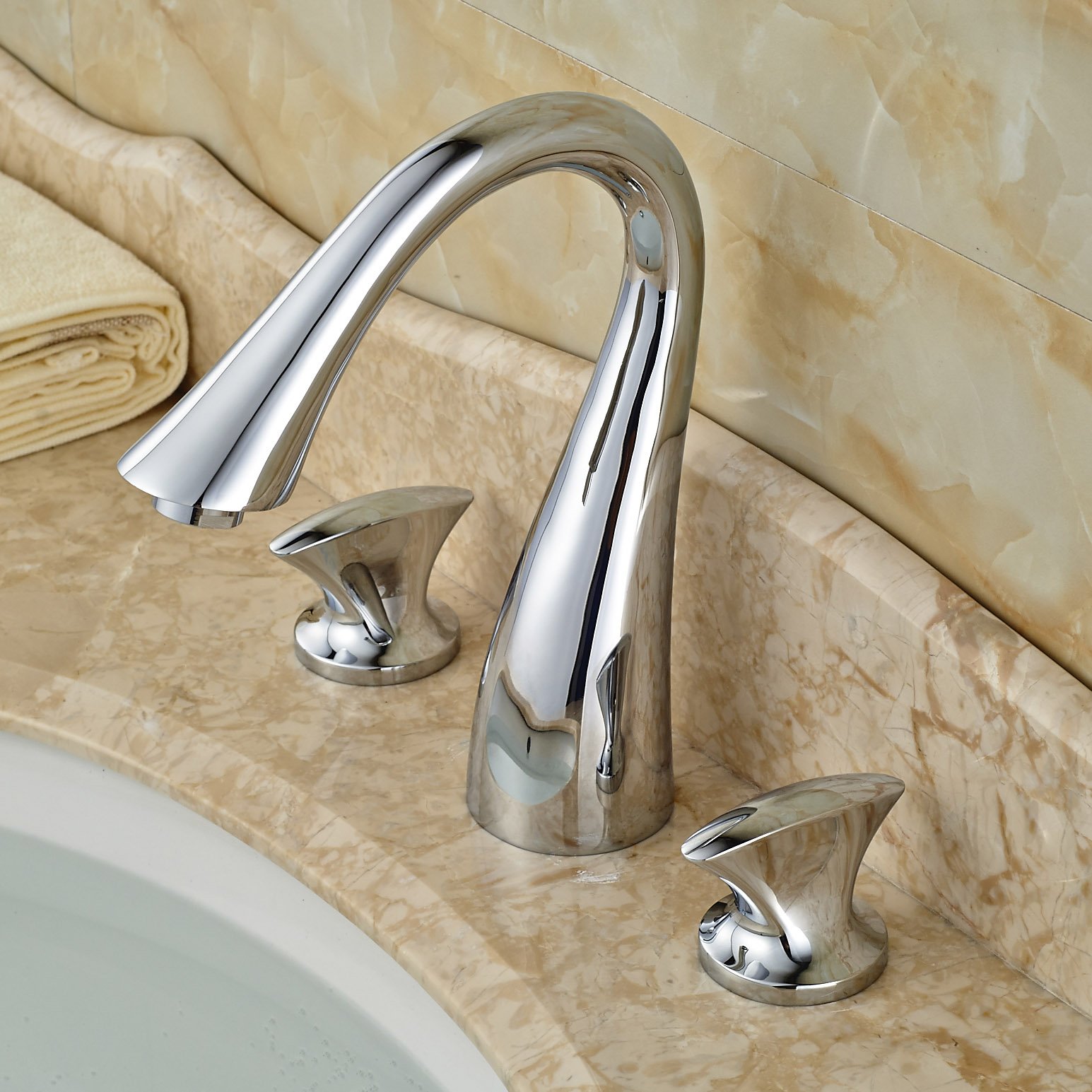 Wovier Widespread Faucet with Supply Hose,Three Handle Two Hole Bathroom Faucet W8422-19