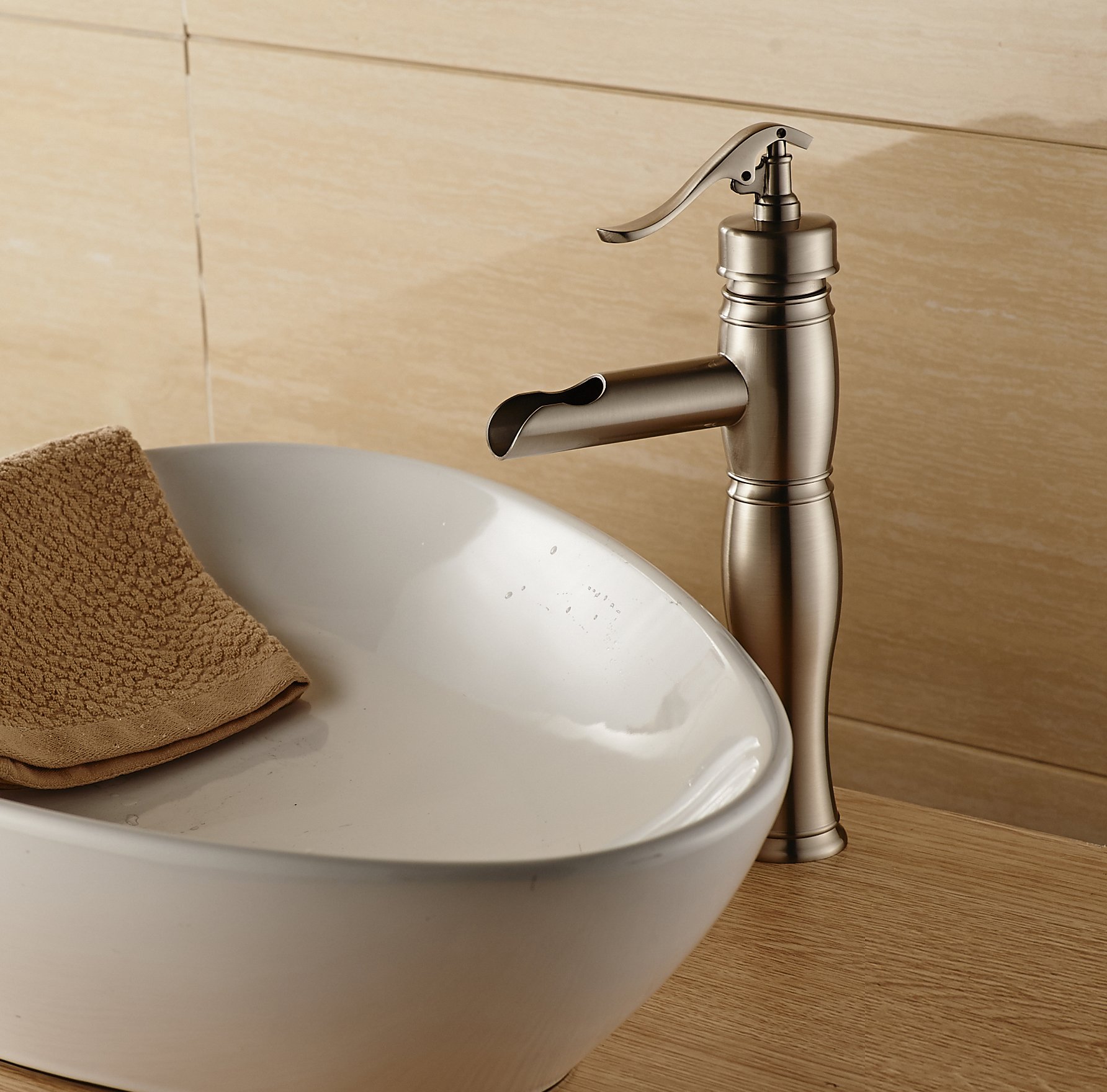 Wovier Waterfall Vessel Faucet with Supply Hose,Single Handle Single Hole Bathroom Faucet W8287-3