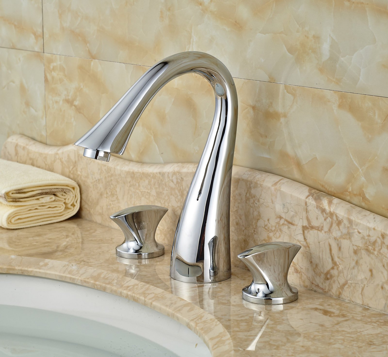 Wovier Widespread Faucet with Supply Hose,Three Handle Two Hole Bathroom Faucet W8422-21