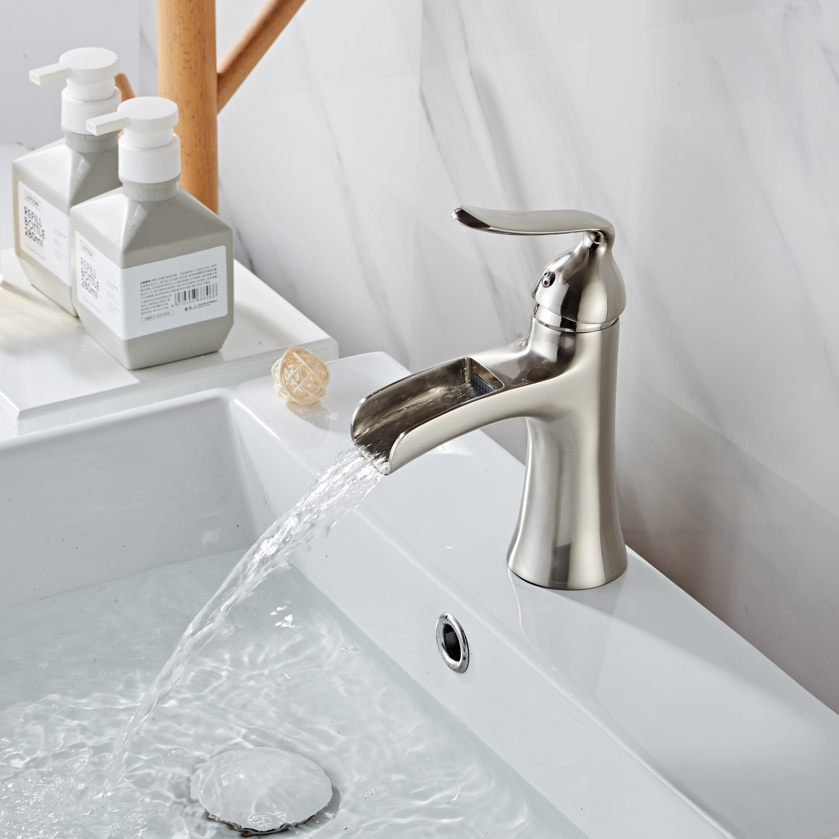 Wovier Waterfall Bathroom Sink Faucet,Single Handle Single Hole Faucet-W8204-1