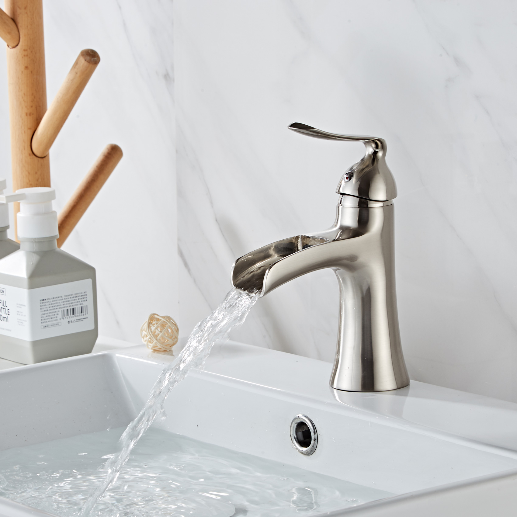 Wovier Waterfall Bathroom Sink Faucet,Single Handle Single Hole Faucet-W8204-15